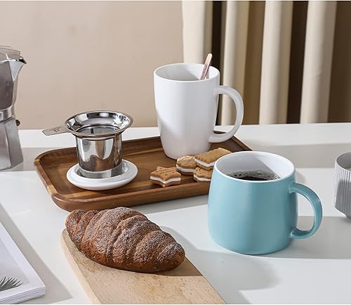 Miniatura 5 de Henten Home Taza de té de cerámica con infusor de hojas sueltas, cuchara y tapa, 15 onzas, taza infusor de té grande para té, café, leche,