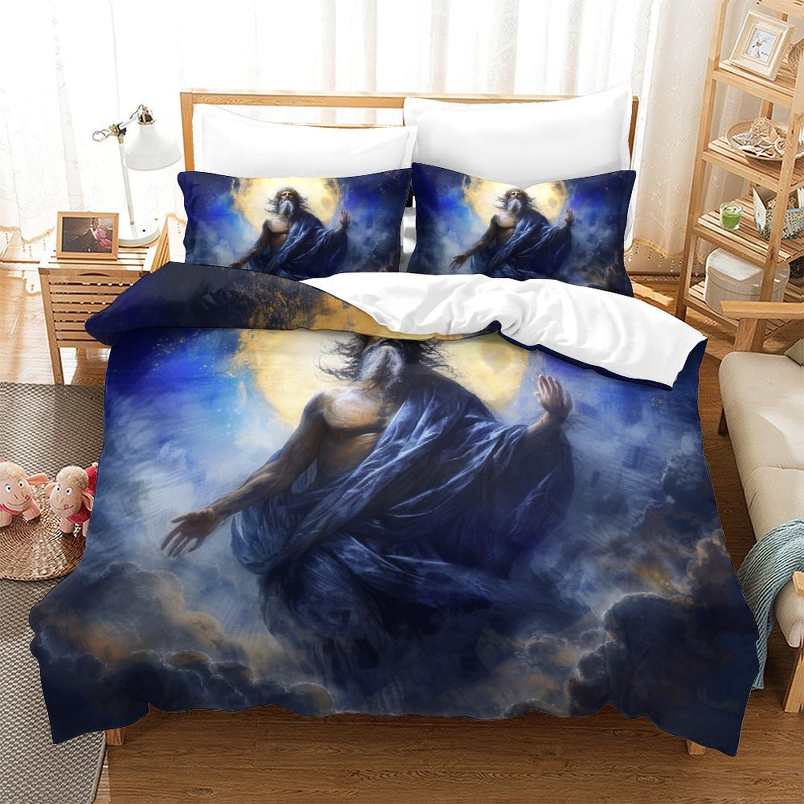 Parure de lit Jésus 3D pour chambre d'ado : ensemble microfibre 220x240cm avec housse et taies