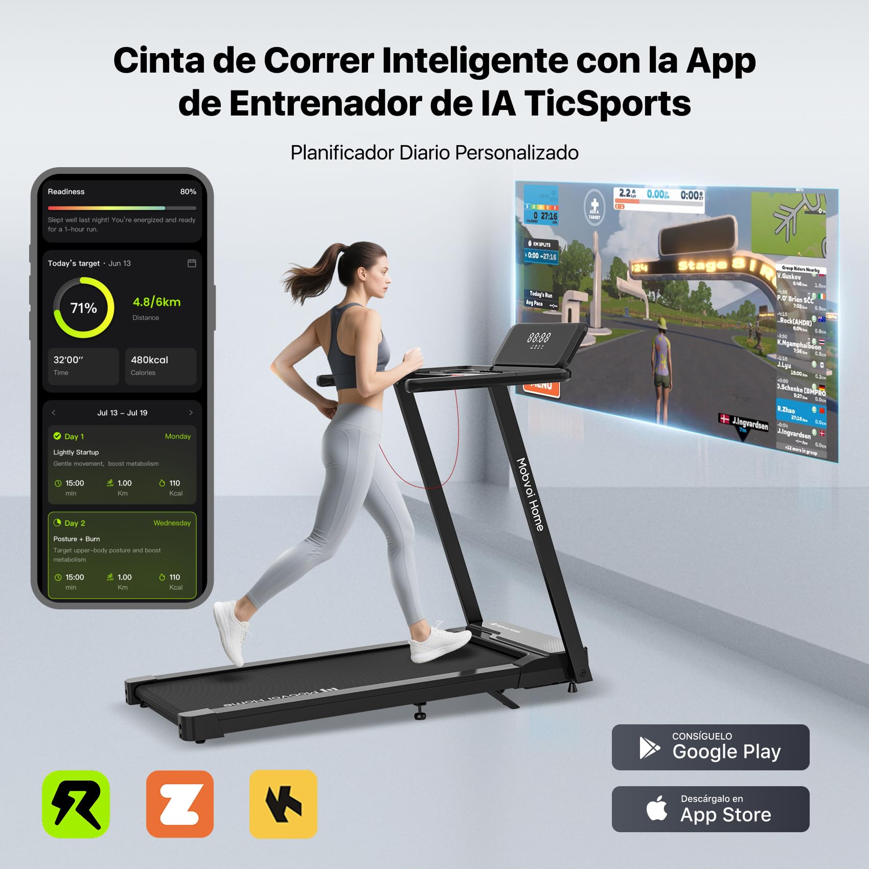 Mobvoi Cinta de Correr 3 en 1 Cinta de Correr Casera Plataforma para Caminar en Casa，Cintas de Correr eléctricas, Cintas de Correr para Oficina，12 km/h 120 kg