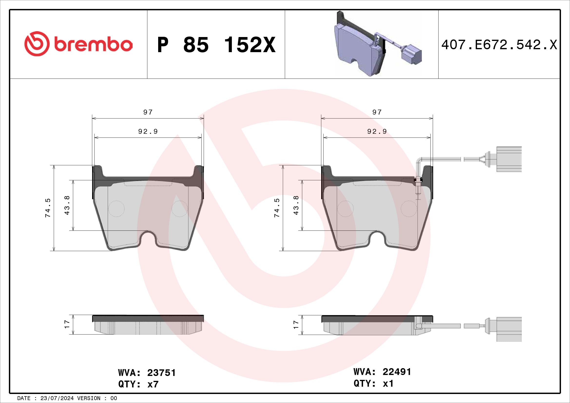 Juego de pastillas de freno BREMBO P 85 152X, pastillas de freno de disco, piedras de freno, pastillas de freno