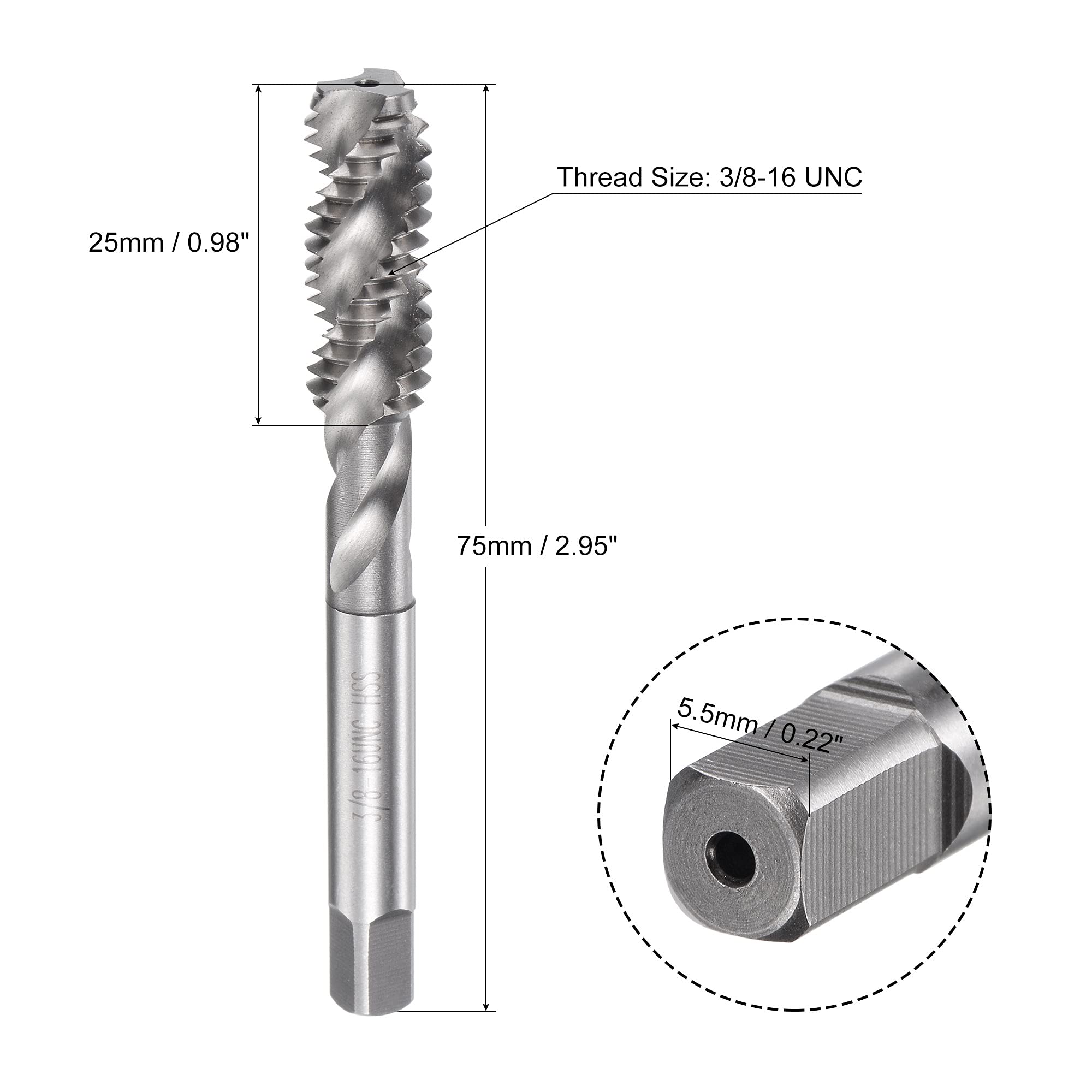 Threading Taps - 3/8-16 UNC Spiral Flute Tap -2 Threading Taps - 3/8-16 UNC Spiral Flute Tap -2