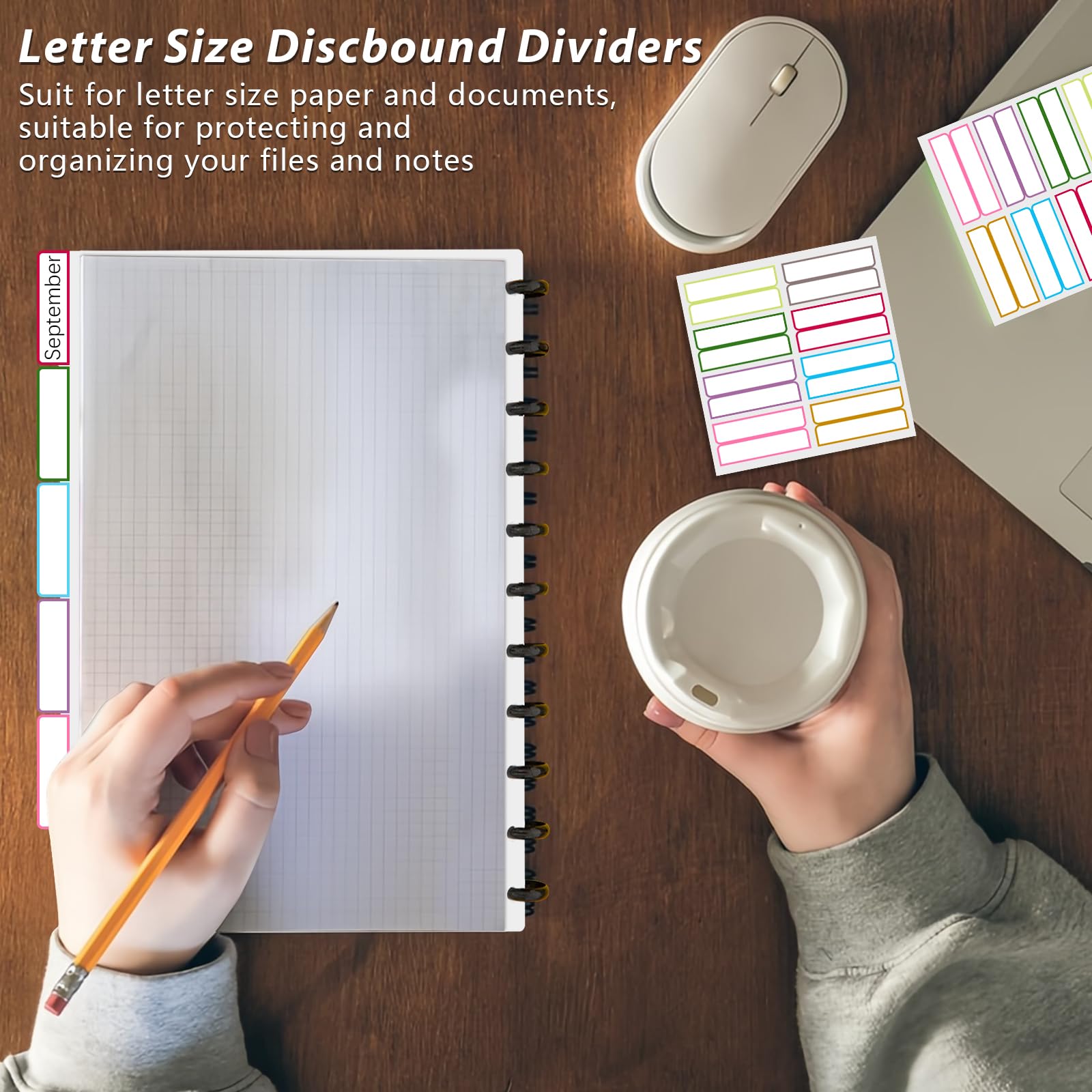 12 divisori a disco, formato lettera, 21,6 x 27,9 cm, organizer rilegato a disco, divisori trasparenti vuoti per quaderni in ufficio, riunioni, quaderni universitari