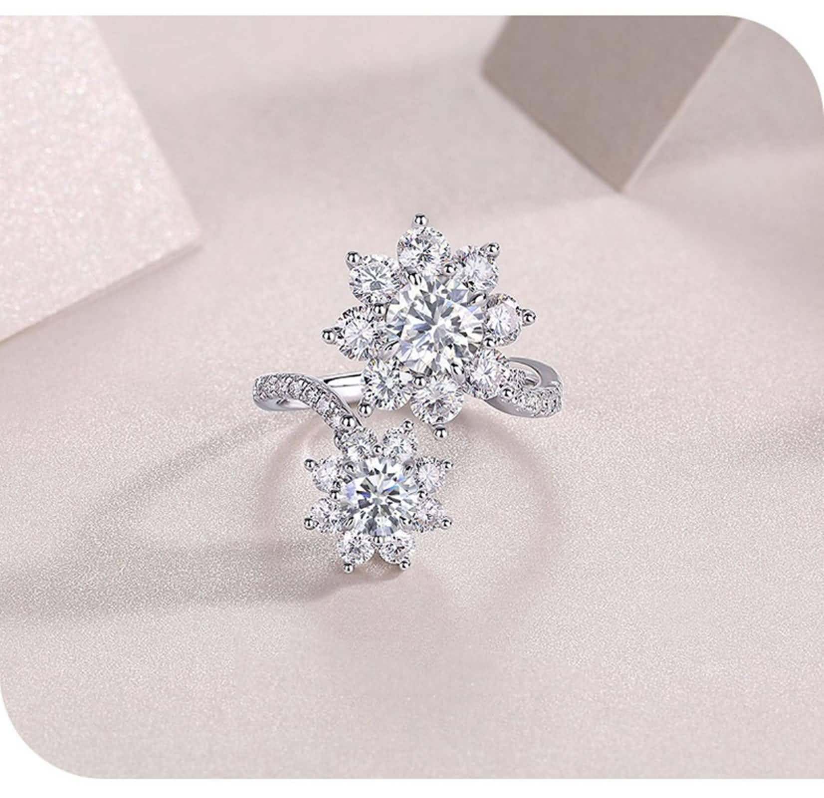 Trauringe Gold 750 Echte für Damen, 1ct Moissanit Blumenband Offen Verstellbar Freundschaftsring Damen, 9K/14K/18K Weißgold/Pt950 Platin Größe 47 (15.0)-65 (20.7)