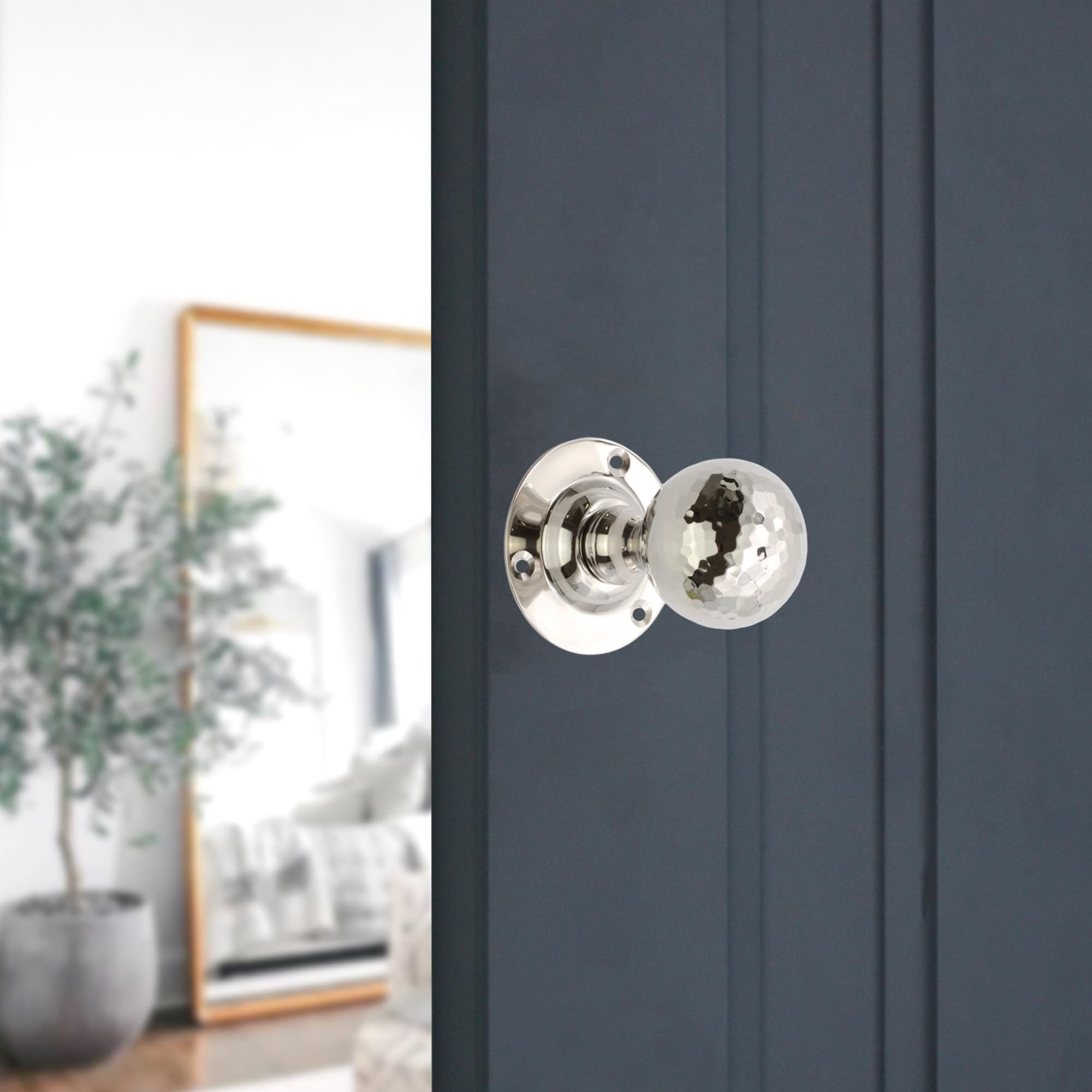 Infinity Decor Polished Nickel Victorian Hammered Pattern Ball Round Door Knobs works 45mm Pull Handles Set - Image 2