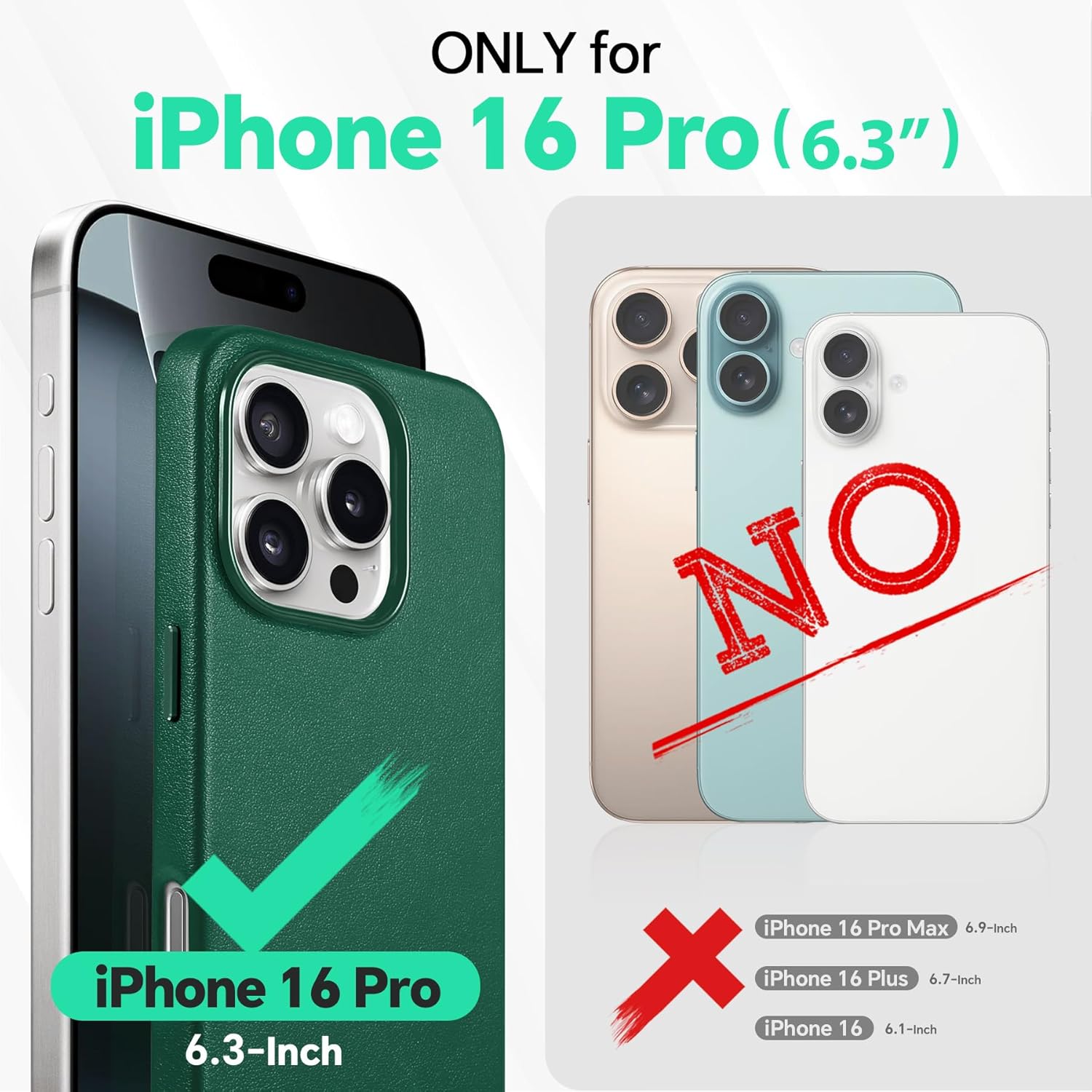 TUCCH Magnetic Case for iPhone 16 Pro (6.3") with Detachable Wallet [5 Card Slots] Adjustable Stand [RFID Blocking] [Wireless Charging], Protective Anti-Slip Slim PU Leather Phone Cover, Forest Green - Image 2