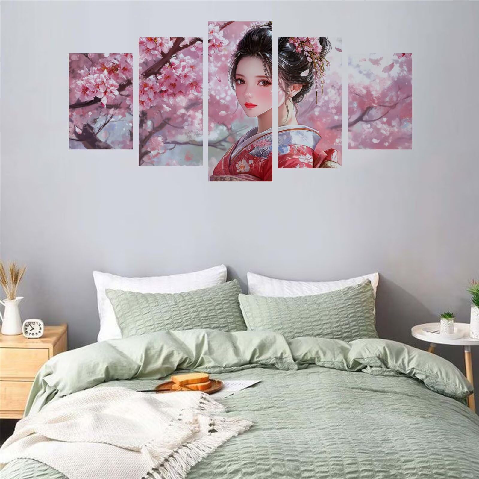 5D Diamond Painting 5 Pièces Geisha japonaise fleurs cerisier Peinture Diamant Adulte,Broderie Diamond Painting Adulte Grand Format Puzzle Art,Point de Croix Art Craft,Decoration Murale 75x125cm Y-516