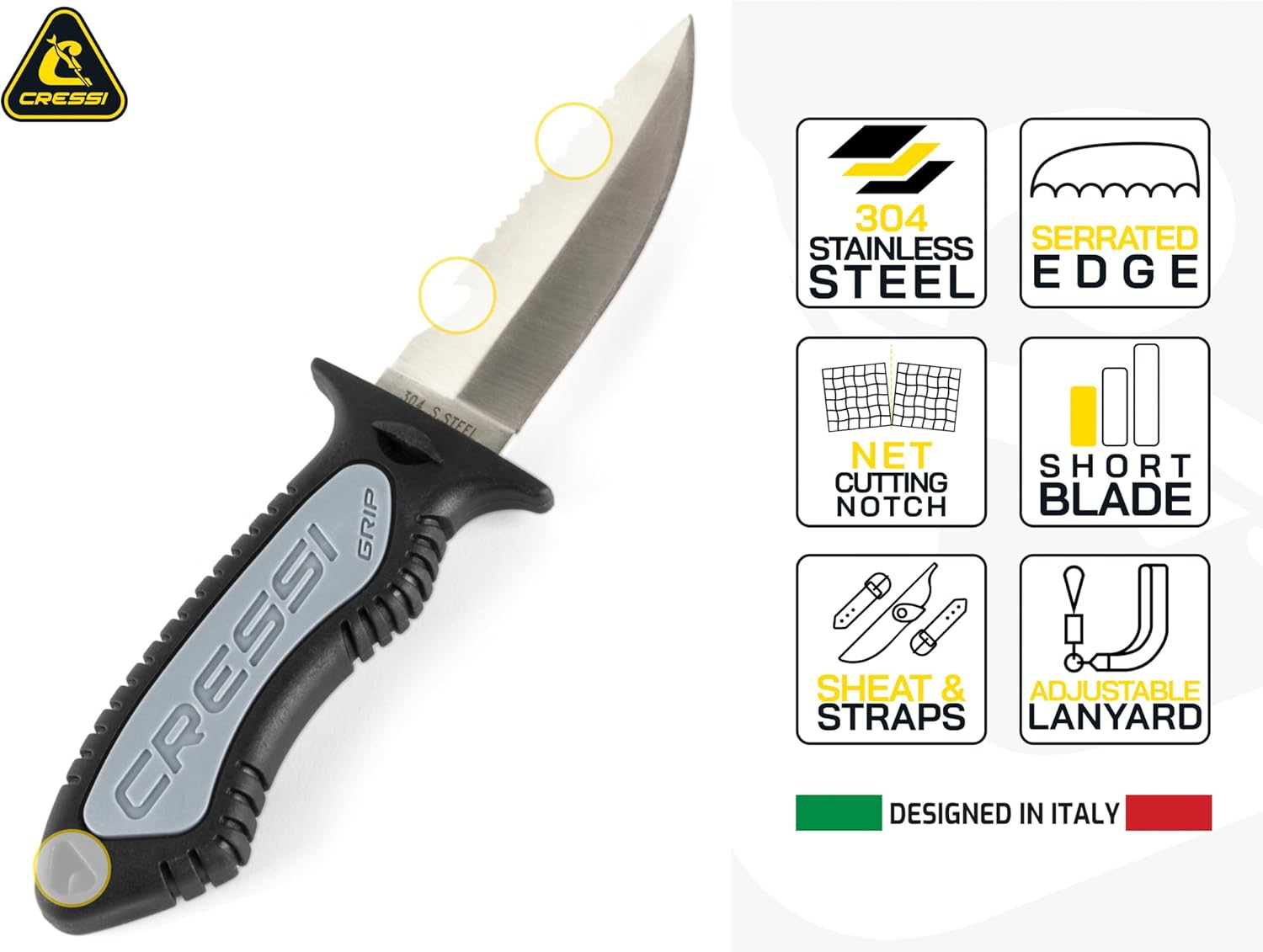 Cressi Versatile Diving Knife for Scuba, Snorkeling, Spearfishing | The Grip