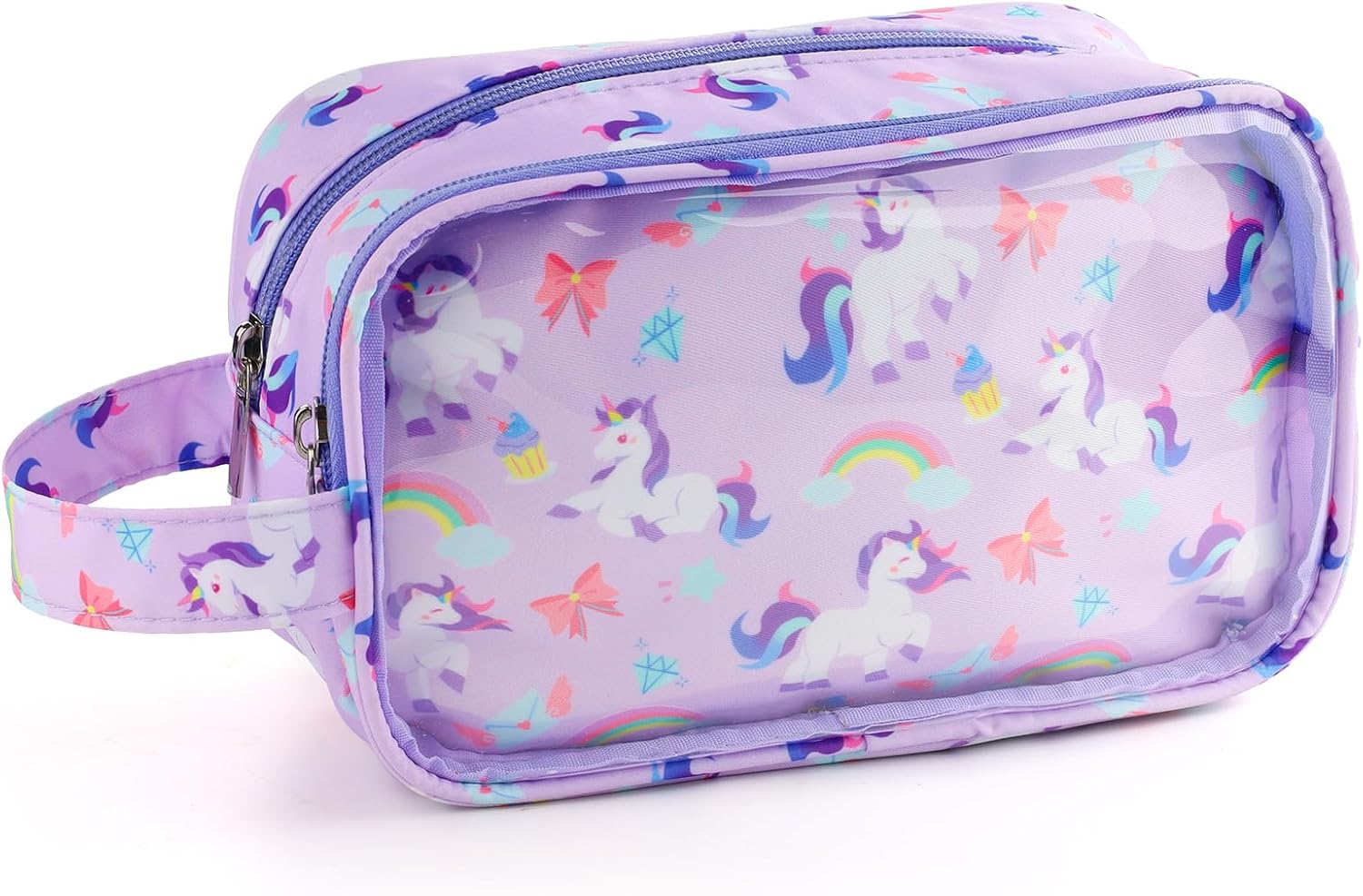 Kids Toiletry Bag for Girls, Travel Clear Toiletry Bag for Little Young Girls Cosmetic Bag Makeup Bag Waterproof Hanging Toddler Wash Bag, Purple Unicorn