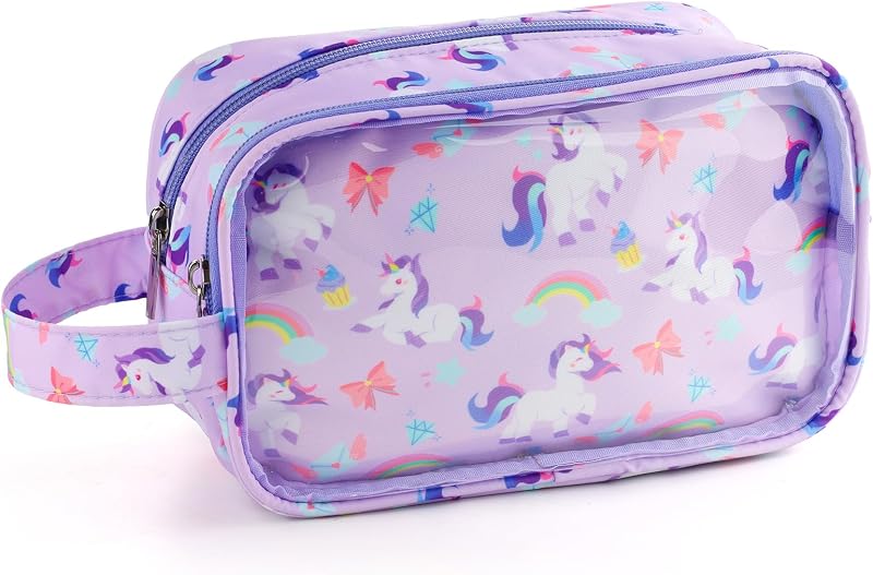Necessaire infantil Vipdeal com zíper e gancho, estampa Purple Unicorn