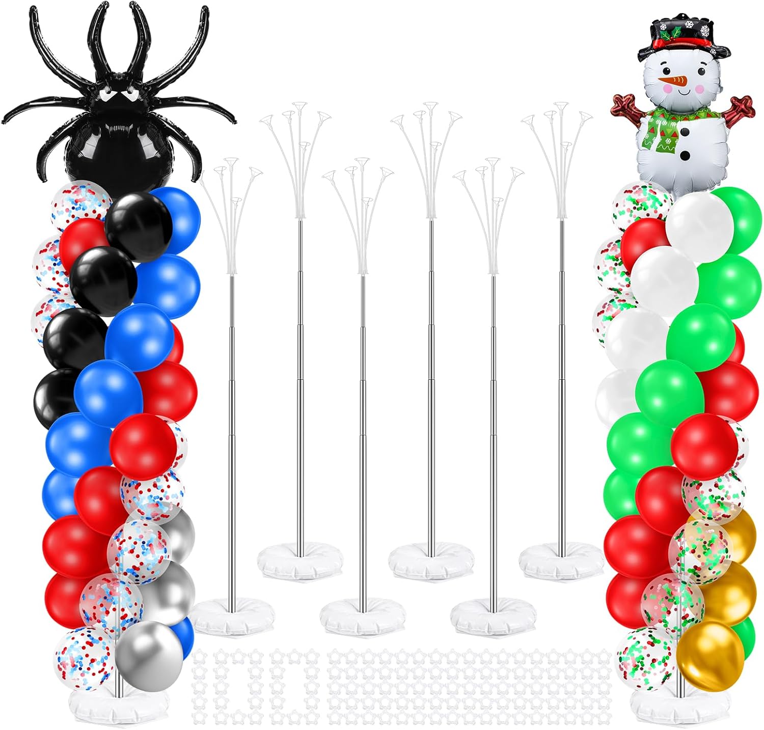 Kasyat 8 Sets 9.1ft Balloon Column Stand Kit for Floor Adjustable Balloon Pillars Arch Tower with Weight Base and 50 Rings Metal Backdrop Stands for Baby Shower Party