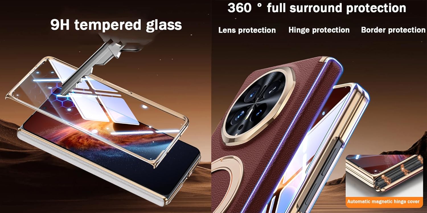 Cellphone Leather Case for Honor Magic V6, Hinged Cover for Honor Magic V 6, Bracket, Mobile Phone Shell, Support Frame, Cowhide Holster