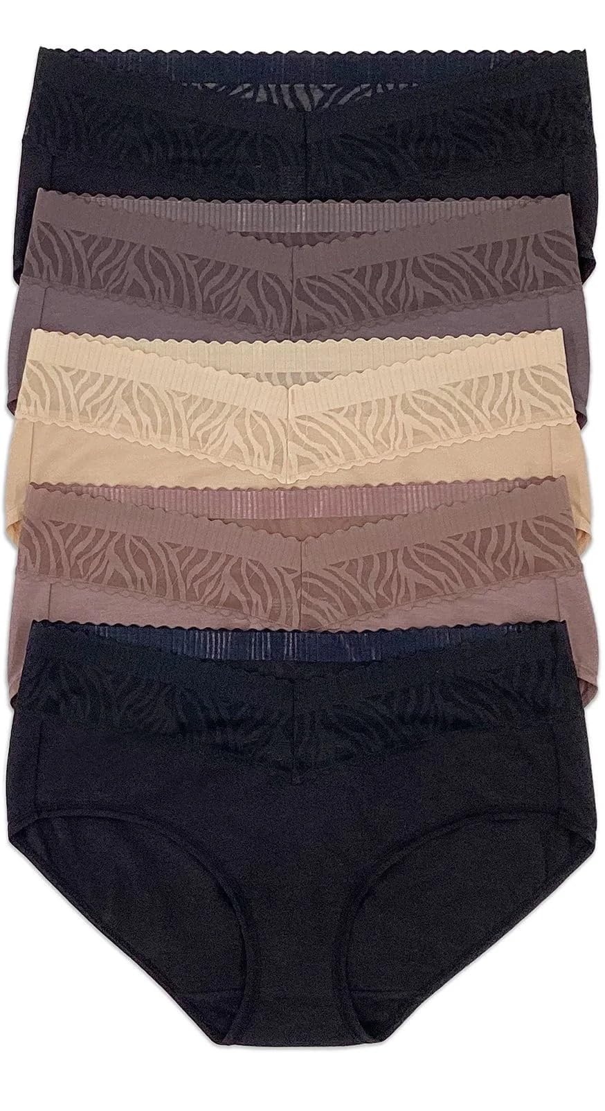 Felina Womens 5 Pack Stay In Place Mid-Rise Lace Hipster