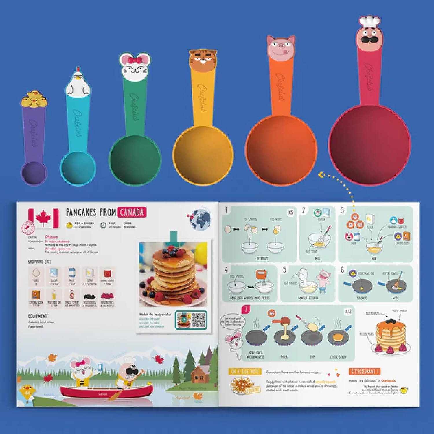 Chefclub Kids "Recipes From Around The World" Cookbook - Montessori-Inspired Cooking Book for Children with 20 Fun Holiday Recipes, Educational Illustrations & BPA-Free Measuring Cups, US Version