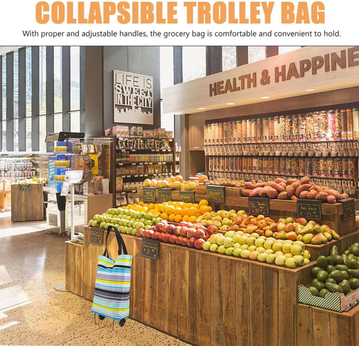 2pcs Foldable Shopping Cart Grocery Bag on Wheels with Handle | 600d Oxford Cloth, Mdf Frame, Polyester Lining, Pp Details, Versatile Design, Easy to Store and Carry