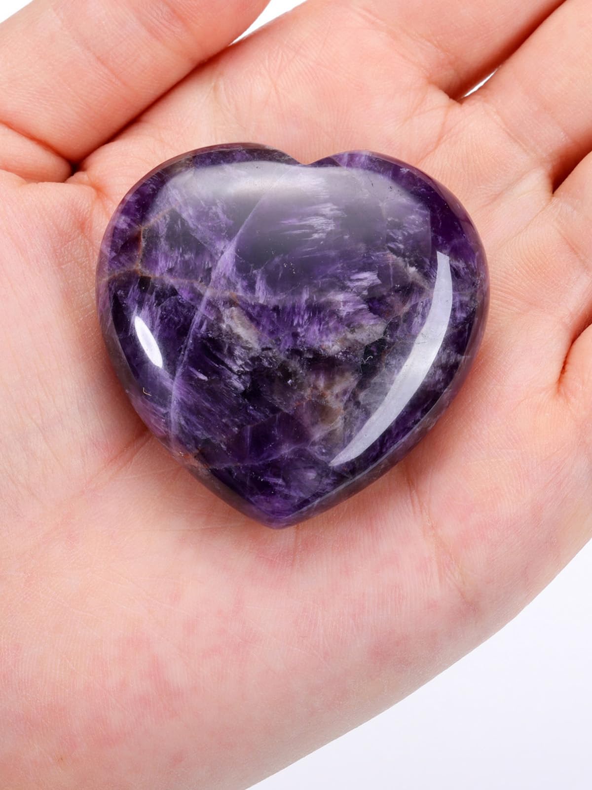 Jovivi 45mm Big Amethyst Crystal Heart Healing Crystals Heart Stones Polished Pocket Love Gemstones Natural Reiki Balancing Meditation Massage Gift