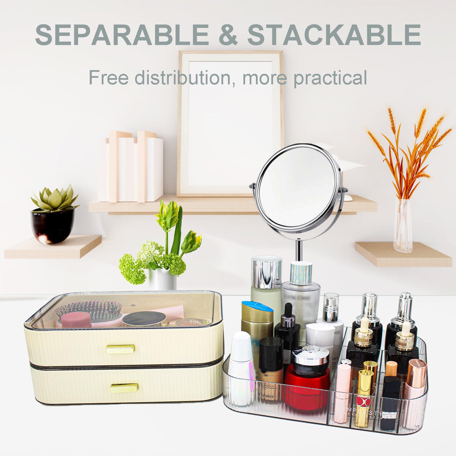 Make-up-Organizer mit 2 Schubladen, Kosmetikaufbewahrung für Schminktisch, Badezimmer, Arbeitsplatte, Weiß