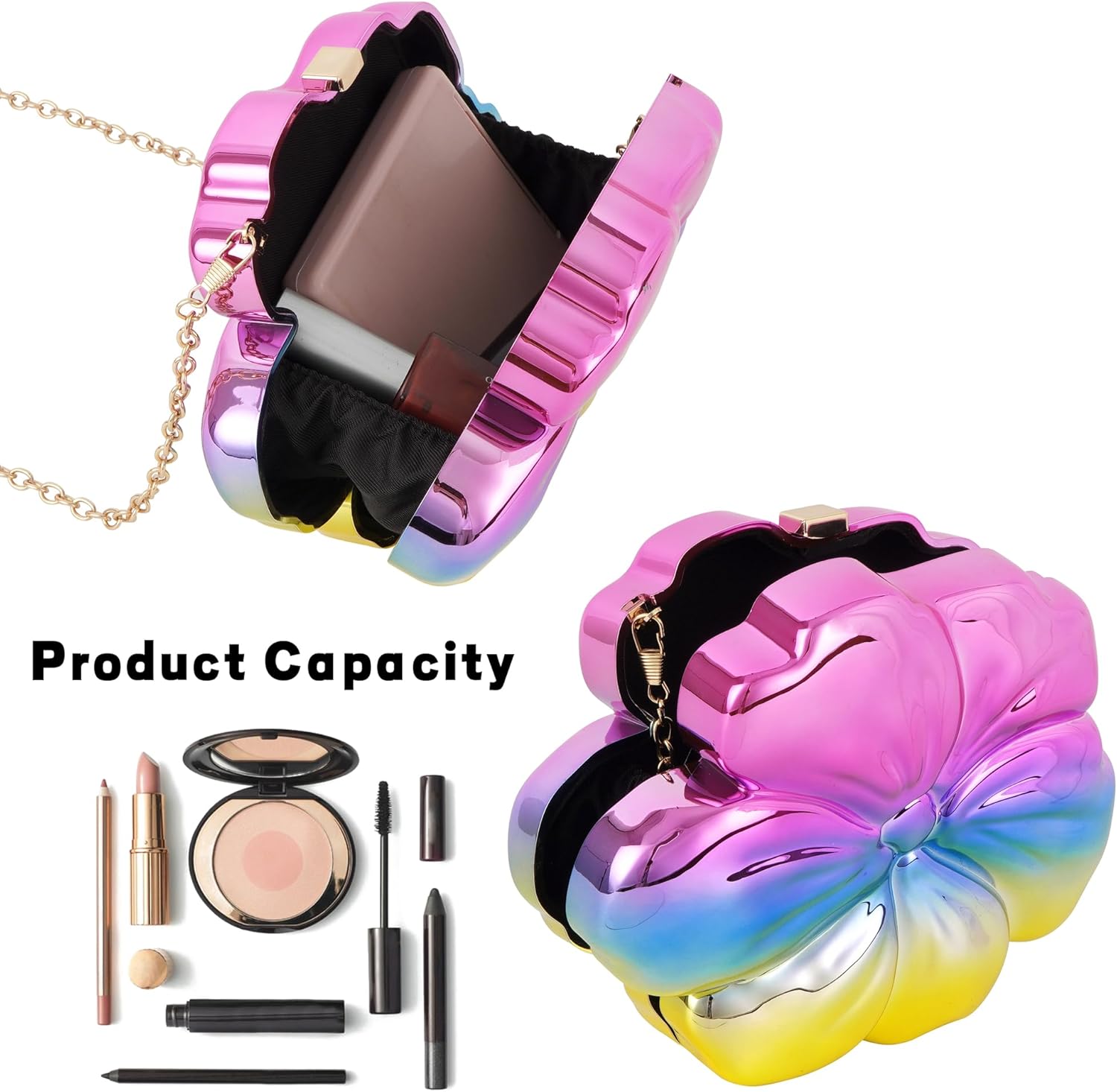 Women Acrylic Clutch Purse Flower Shaped Crossbody Bag Wedding Party Evening Handbag