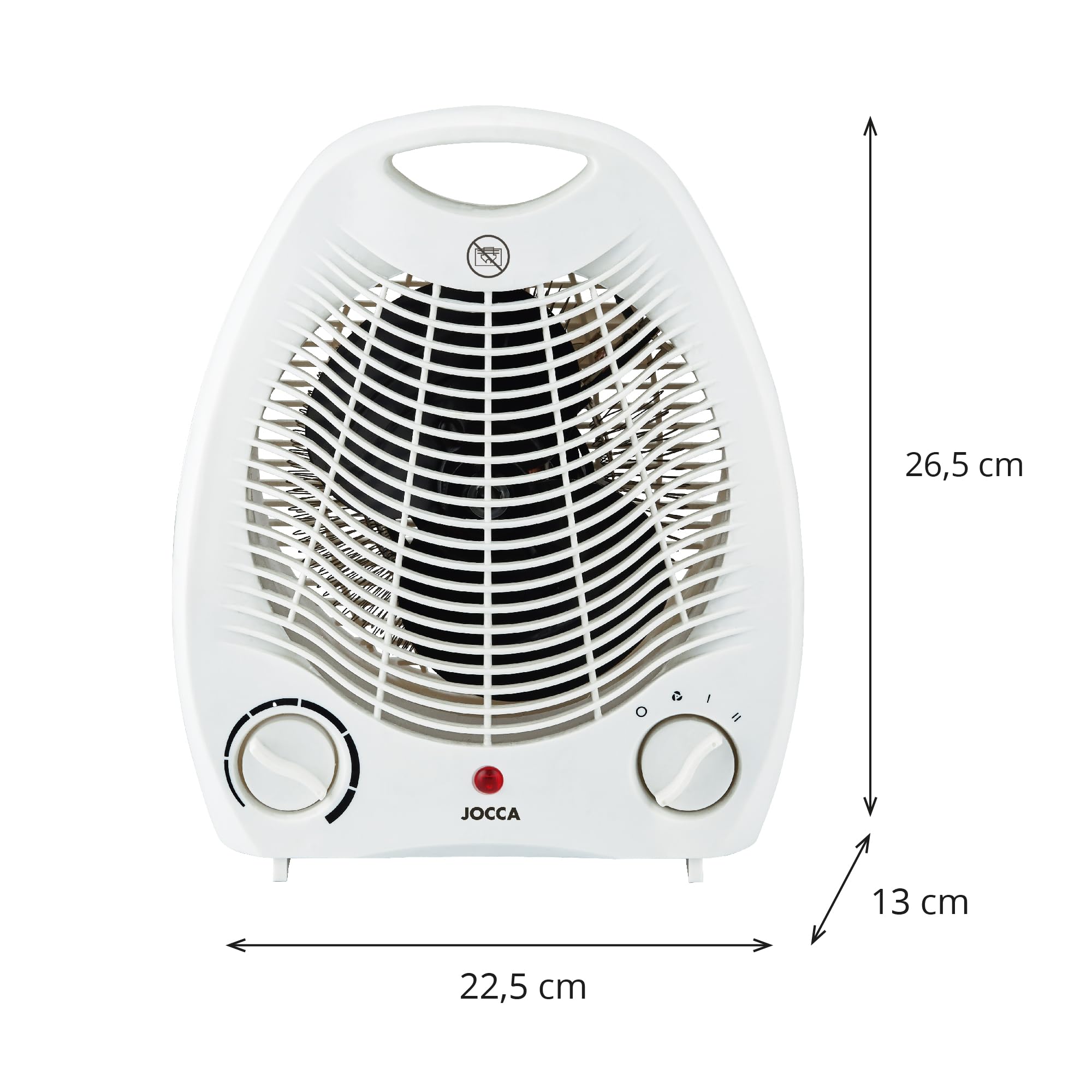 Jocca - Calefactor Eléctrico de aire caliente 2000W | Calefactor Estufas Baño | Función calor y ventilador | 2 velocidades | Asa para facilitar transporte