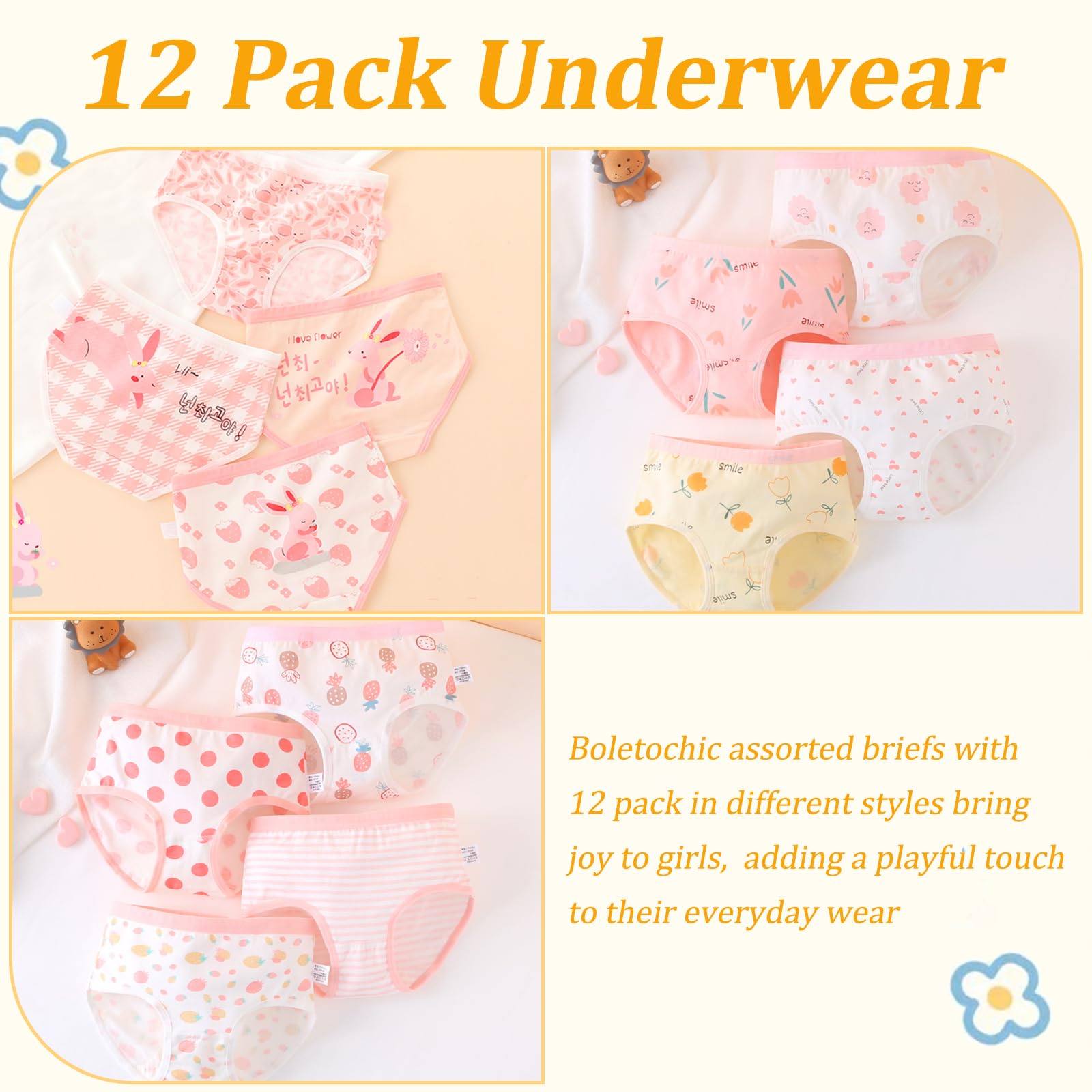 12 Pacchetto Ragazze Biancheria Intima Cotone Ragazze calzonini Pantaloni Morbidi Traspiranti Baby Briefs 2-14 Anni