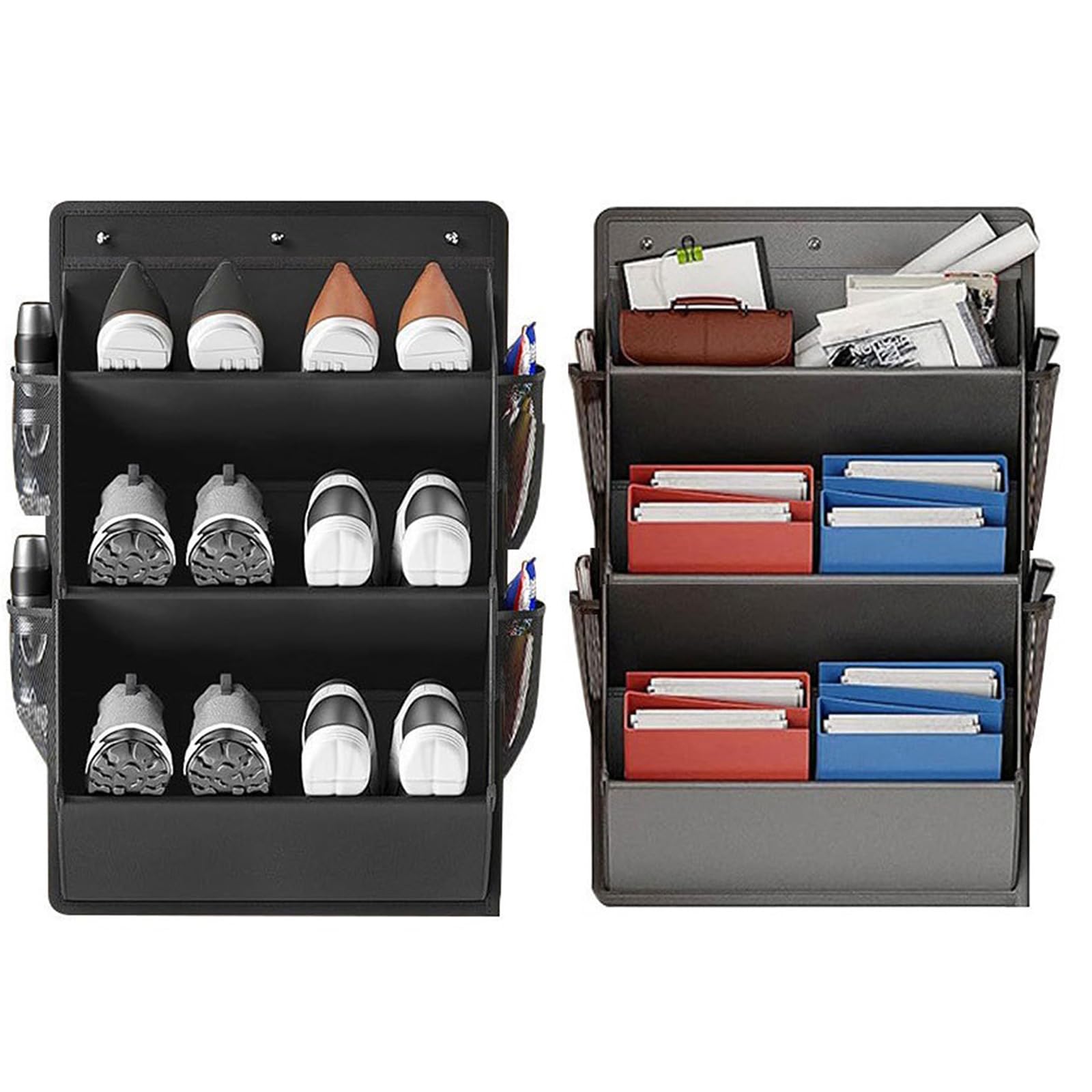 Estante para zapatos fácil de colgar con 3 secciones, diseño resistente para armarios, cuartos de servicio y uso al aire libre. Zapatero