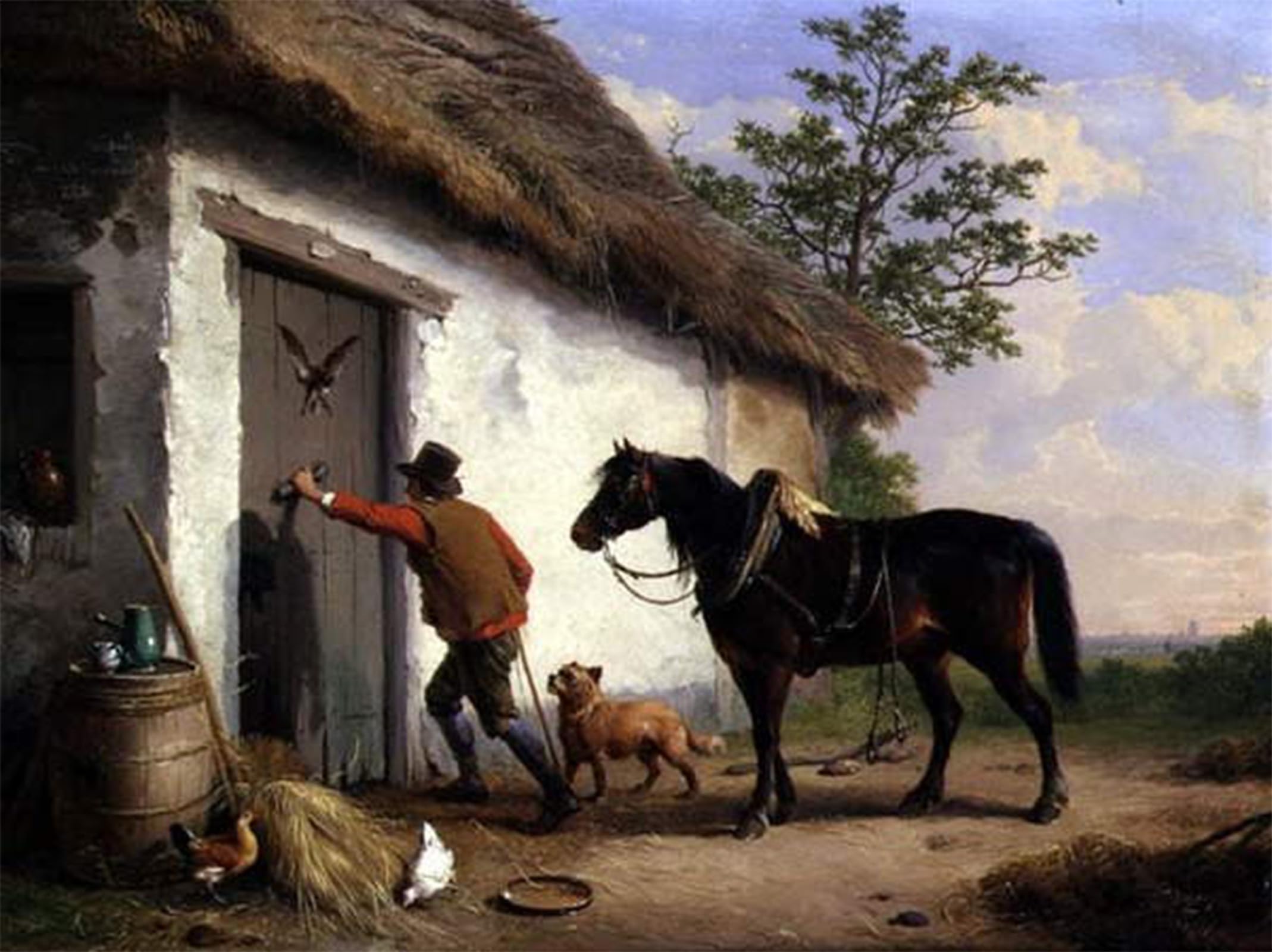 SERENDIPITP Abstract Painting Mural Print Picture Wall Decor Painting At the Cottage Door by Eugene Verboeckhoven Vintage Wall Artwork for Home Decor 60x90cm