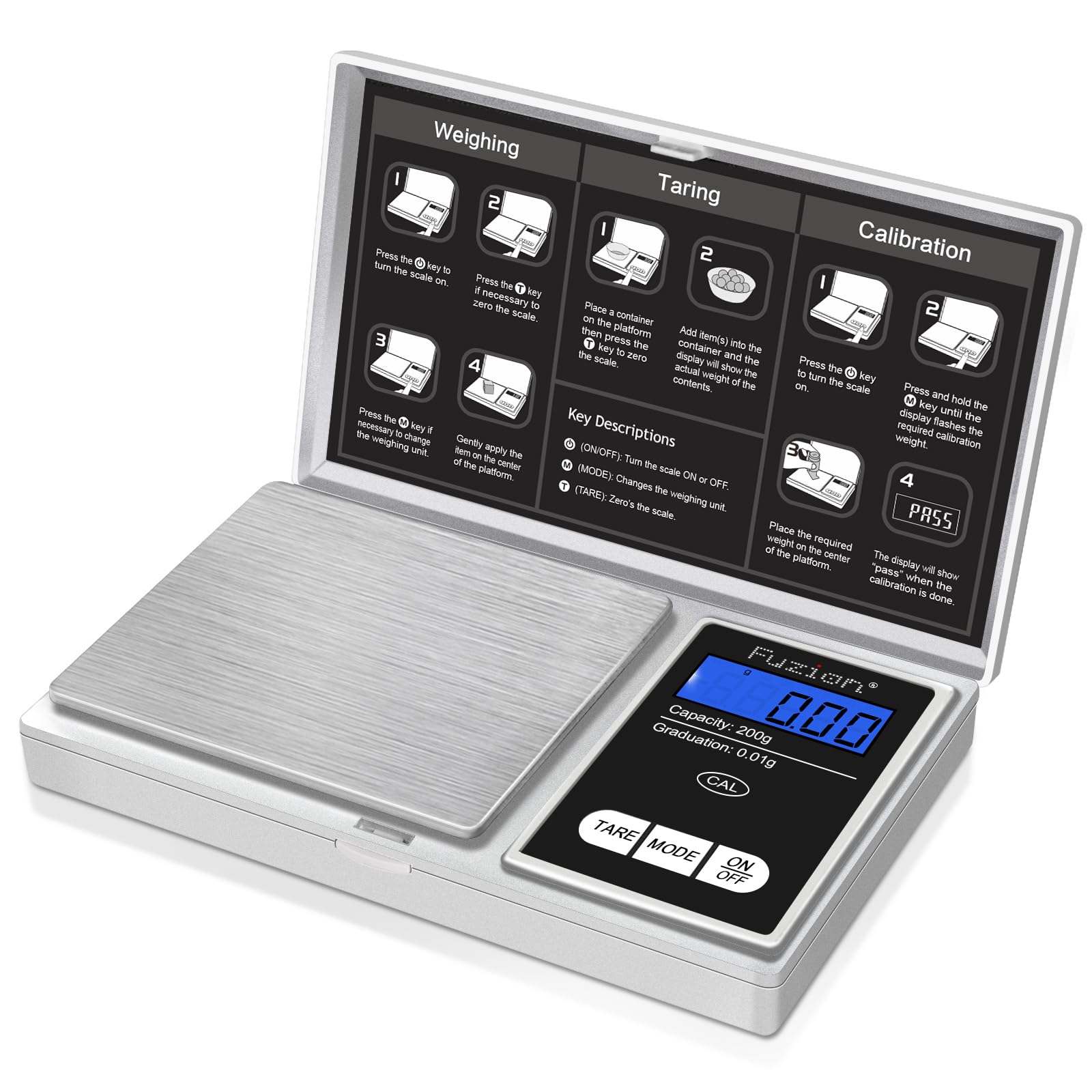 Fuzion Digital Pocket Gram Scale, 200g/0.01g Mini Jewelry Scale, Small Scale, Digital Scale Gram and Ounce, Portable Travel Food Scale .01 Gram