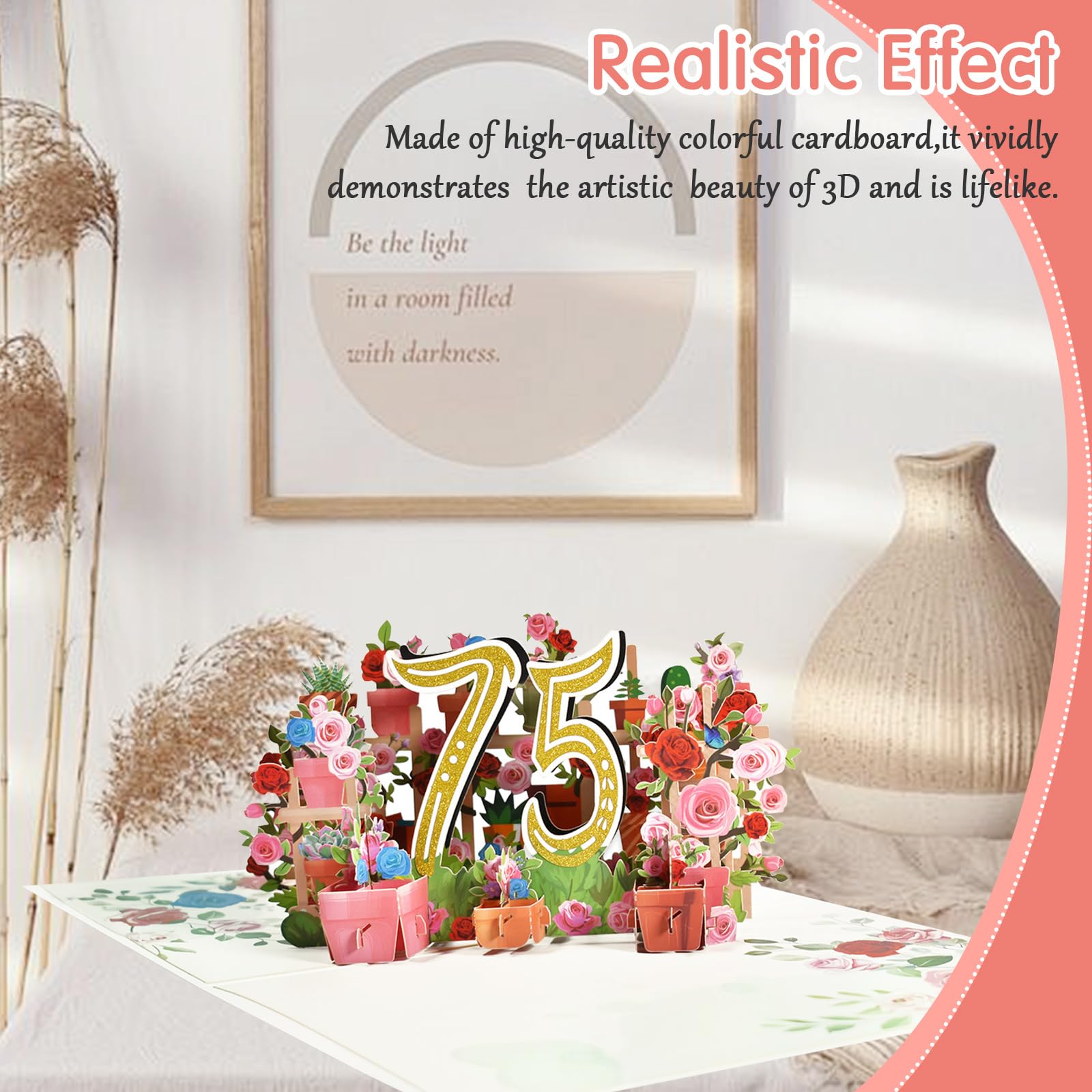 NobleWorks Biglietto Di Auguri Per 75° Compleanno Con Busta – 12,7x17,8 Cm, Design Fiori Per Pietre Miliari, 1 Pezzo