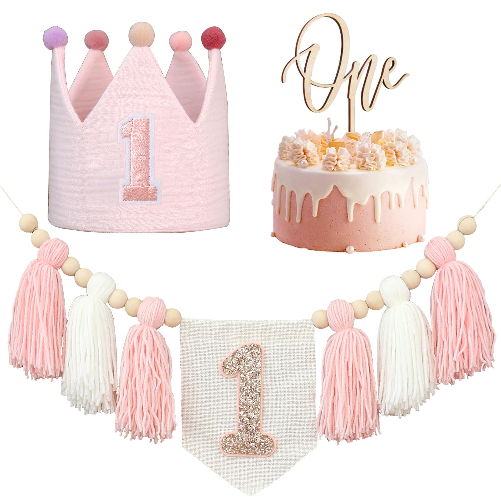 Amazon.com: Baby First Birthday Party Decorations Pink High Chair ...