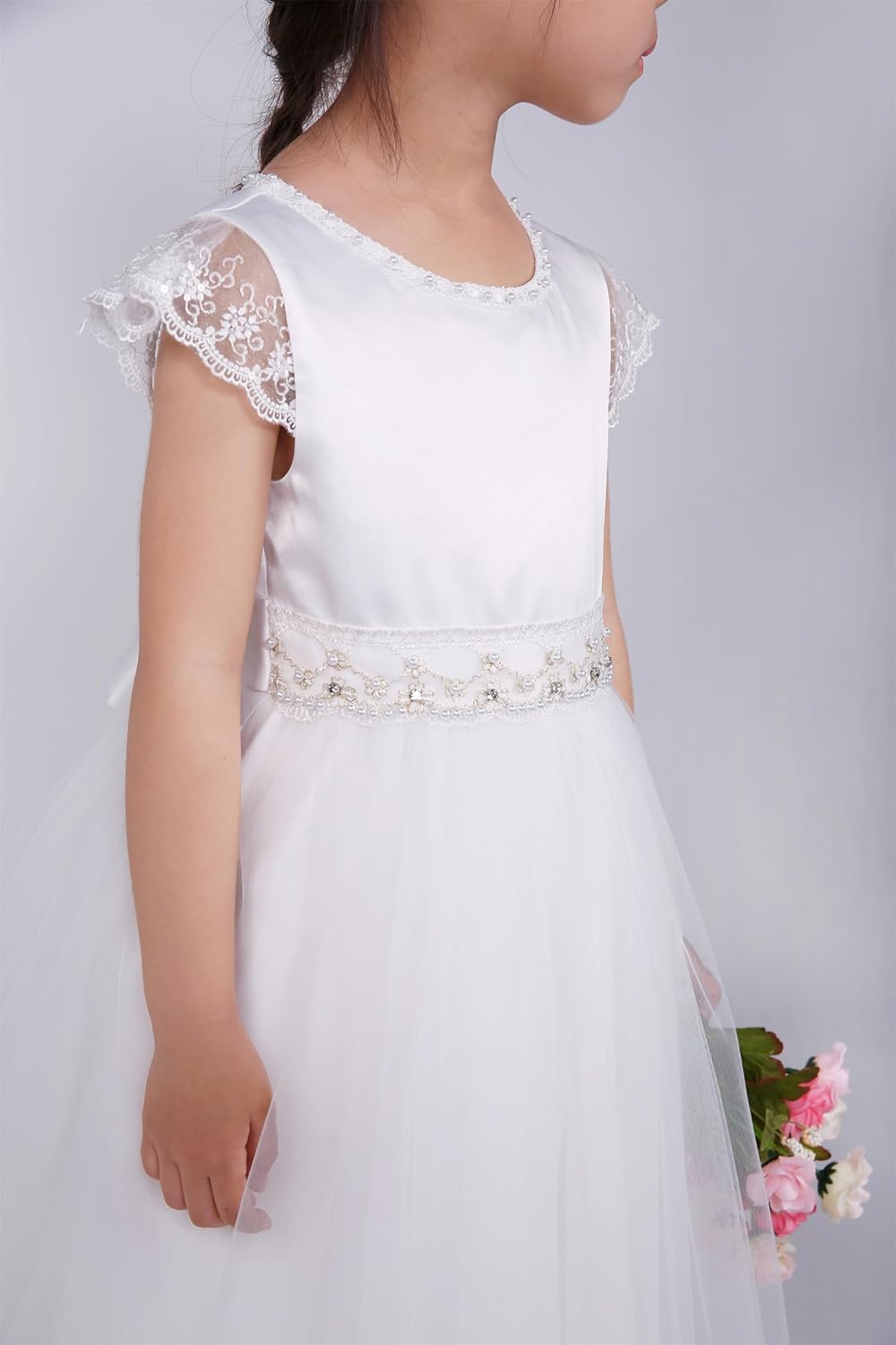 Girl 1st Communion Tulle White Clothes Teens Kid Wedding Pageant Prom Dresses Size 6 7 8 9 10 11 12 13 14