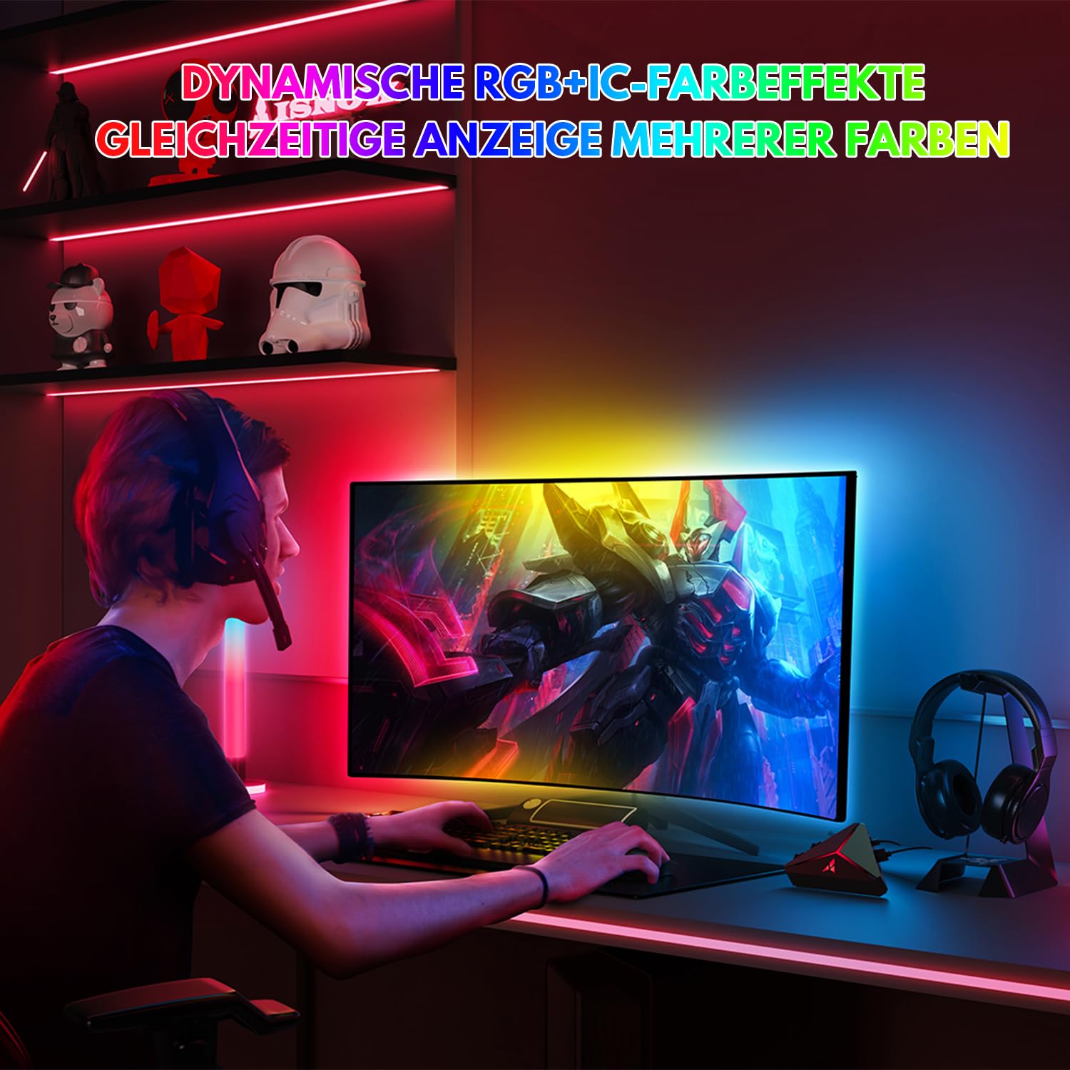 Sonnewelt Striscia LED neon RGBIC Gaming PC Monitor Retroilluminazione USB RGBIC Striscia LED per PC da 32 pollici, Smart Gaming Light con controllo app skydimo, sincronizzazione per giochi, musica,