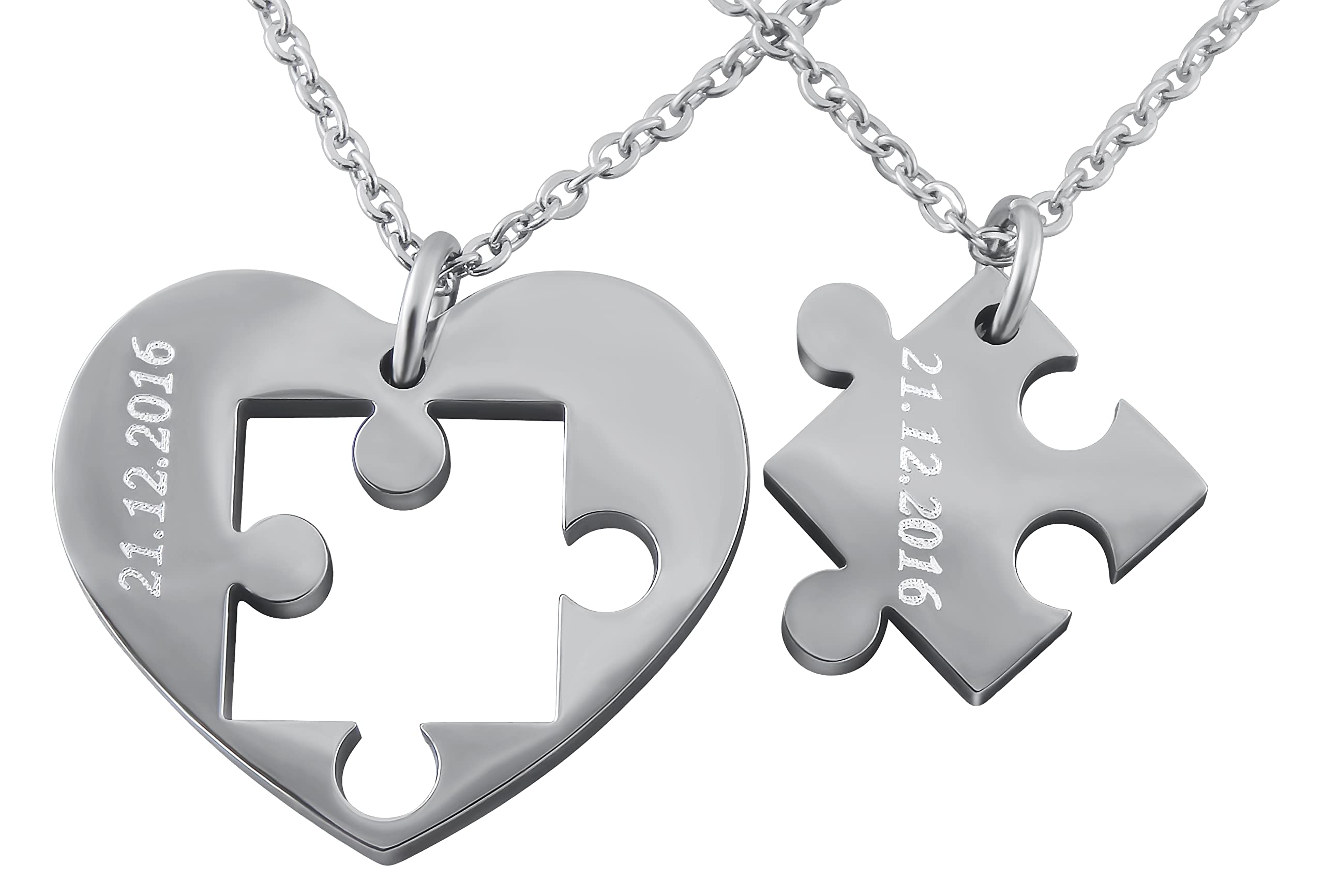 Personalisierte Puzzle-Herz-Halskette für Paare – Edelstahl Partnerketten mit Gravur, Kette mit Gravur, Set aus 2 Teilen, Geschenk für Paare, beste Freunde, die Freundin zu Weihnachten