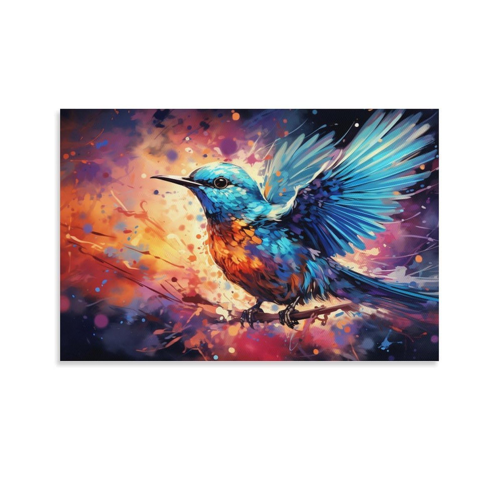 CPLVKWRQJ Bright Magical Colorful Single Piece Colorful Hummingbird Painting Canvas Wall Art - Housewarming Gift Bedroom Canvas Painting Ready to Hang Decor 20x30inch(50x75cm)