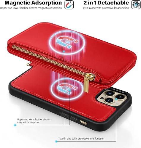 Miniatura 10 de Antsturdy Funda tipo cartera desmontable 2 en 1 para iPhone 14 Pro Max con MagSafe, bloqueo RFID, carga magnética, inalámbrica, funda de piel