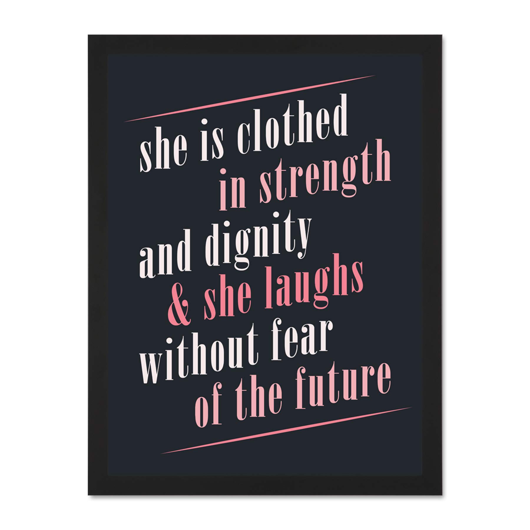 Quote She Dressed Strength Dignity Laughs Large Framed Art Print Poster Wall Decor 18x24 inch