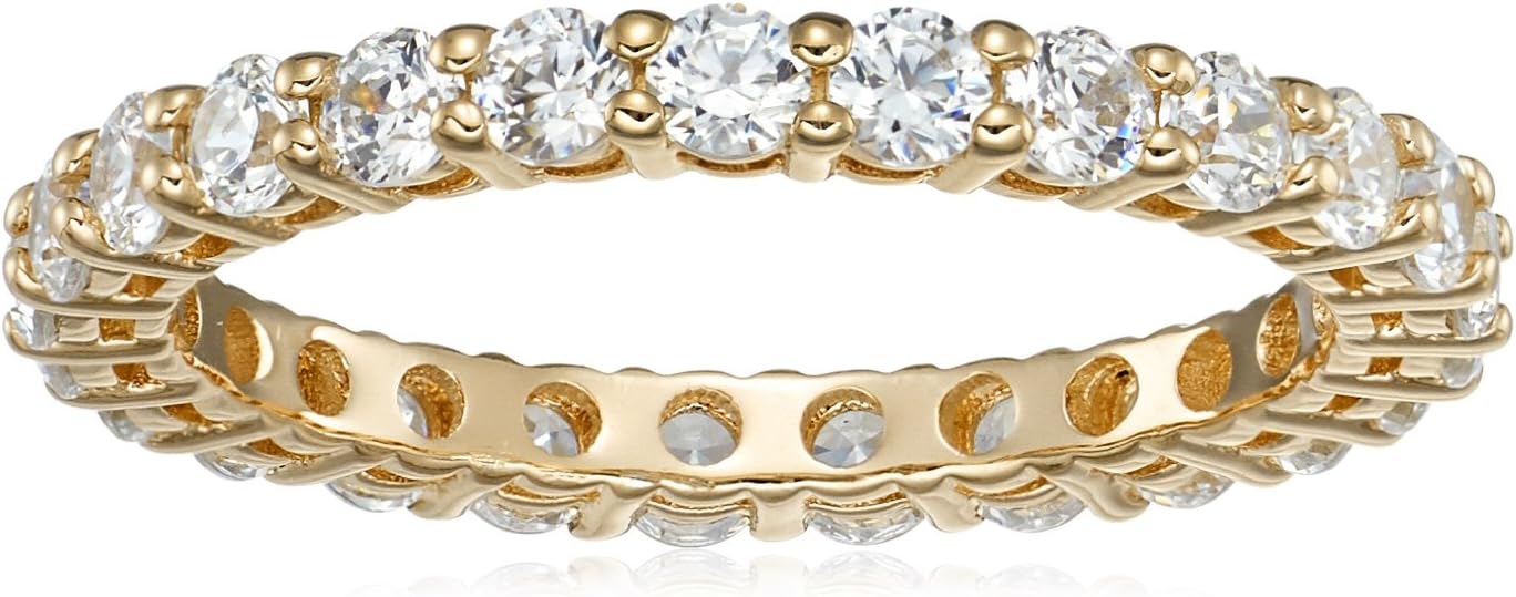Platinum or Gold Plated Sterling Silver All-Around Band Ring set with Round Infinite Elements Cubic Zirconia