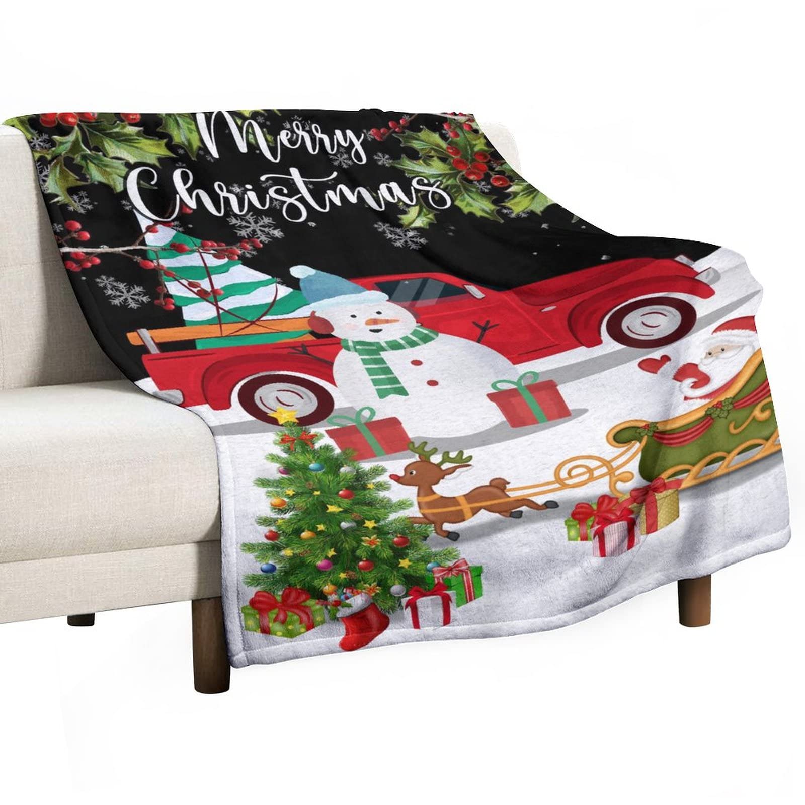 Couverture chaude flanelle contre le froid hivernal imprimée sapin de Noël 130x150