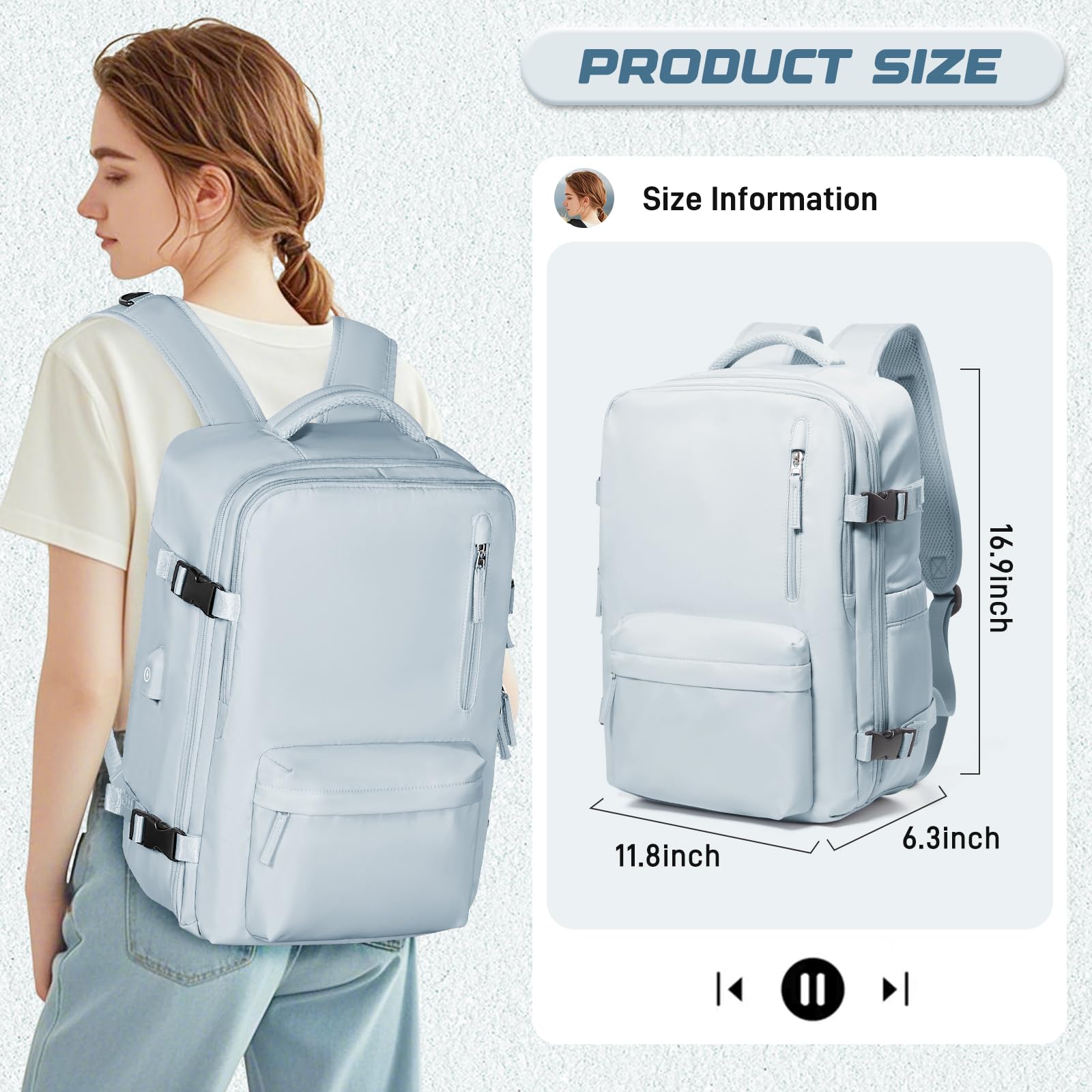 BJLFS Borse da Cabina per Ryanair 40×20×25 Zaino da Viaggio con Sottovuoto Bagaglio a Mano Easyjet 45×36×20,Zaino con sistema di compressione,Zaino Casual per laptop da 14 pollici per scuola