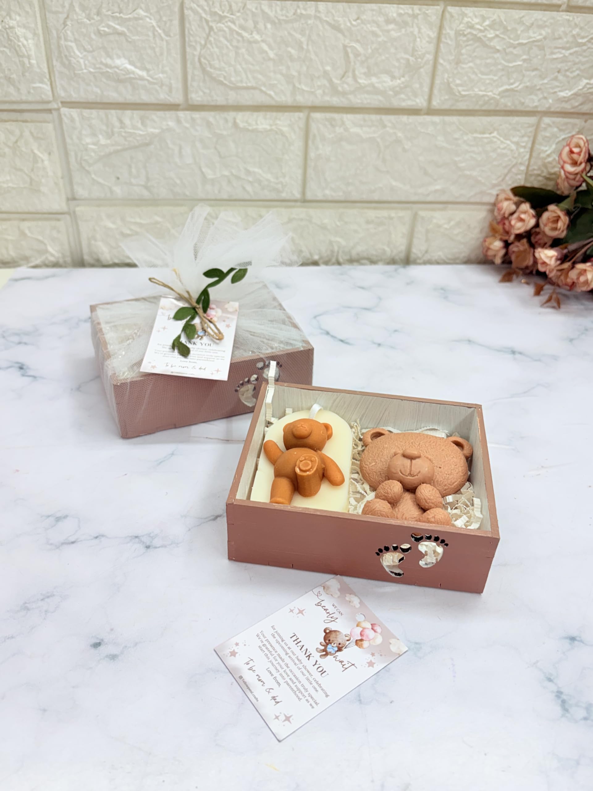 Teddy Theme Baby Shower Hamper | Soap and Sachet Combo | MDF Wood Base Gift Pack (2)-picture-34