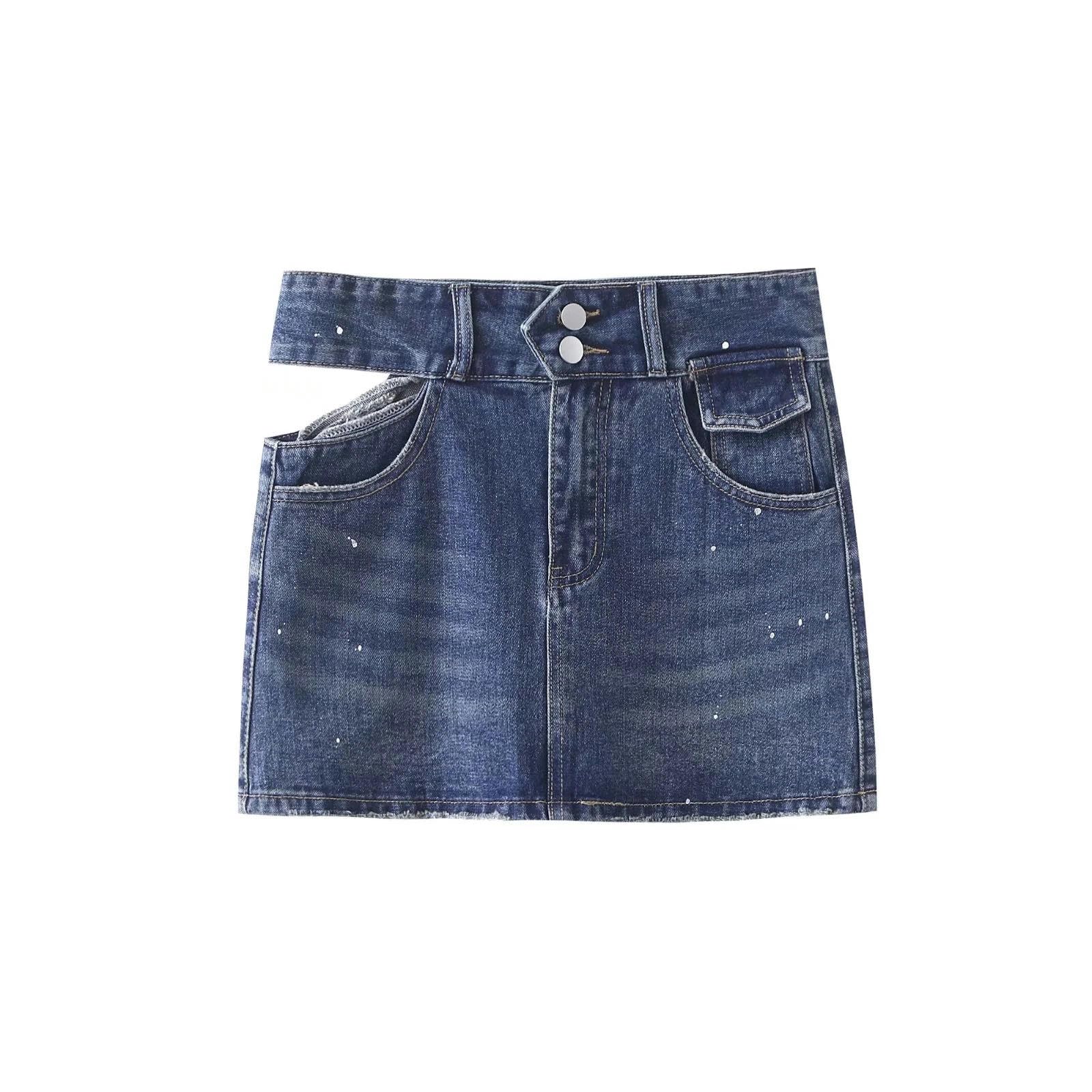 Jupe courte femme été taille basse sexy coupe creuse denim L