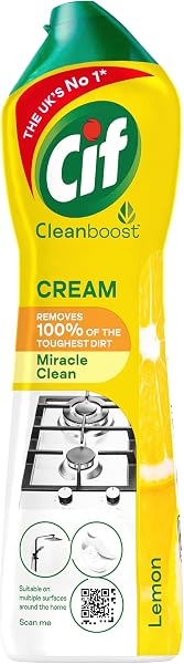 Cif Lemon Cream Cleaner multipurpose surface cleaner with 100% natural cleaning particles removes 100% of the toughest dirt 500 ml - 1
