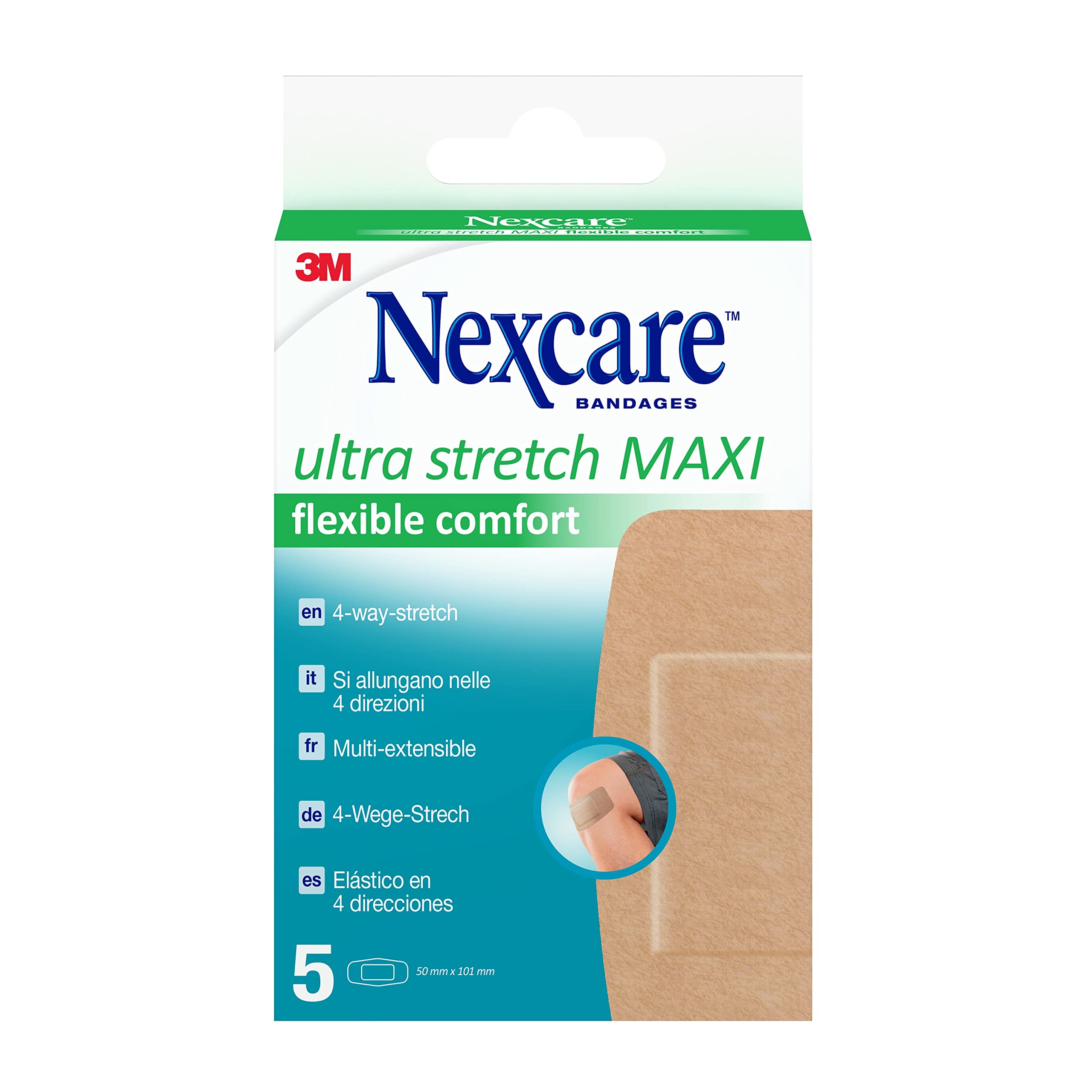 Nexcare Ultra Stretch MAXI Oddychające i wodoodporne Plaster 50 mm x 101 mm, 5 sztuk