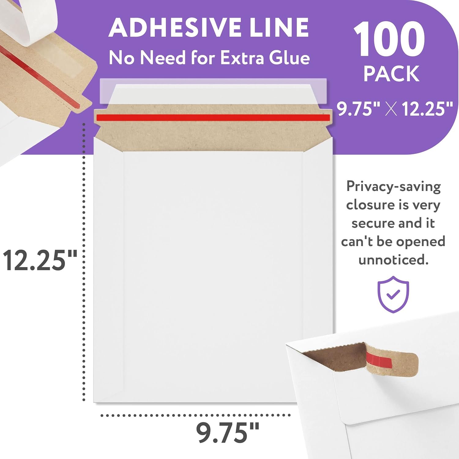 APQ Supply White Kraft Rigid Mailers, 9.75 x 12.25 Inches. Pack of 100 Paperboard Envelopes. Sturdy Stay Flat Mailers with Self-Seal Closure. Recyclable Hard Envelopes for Mailing. Stayflat Mailer
