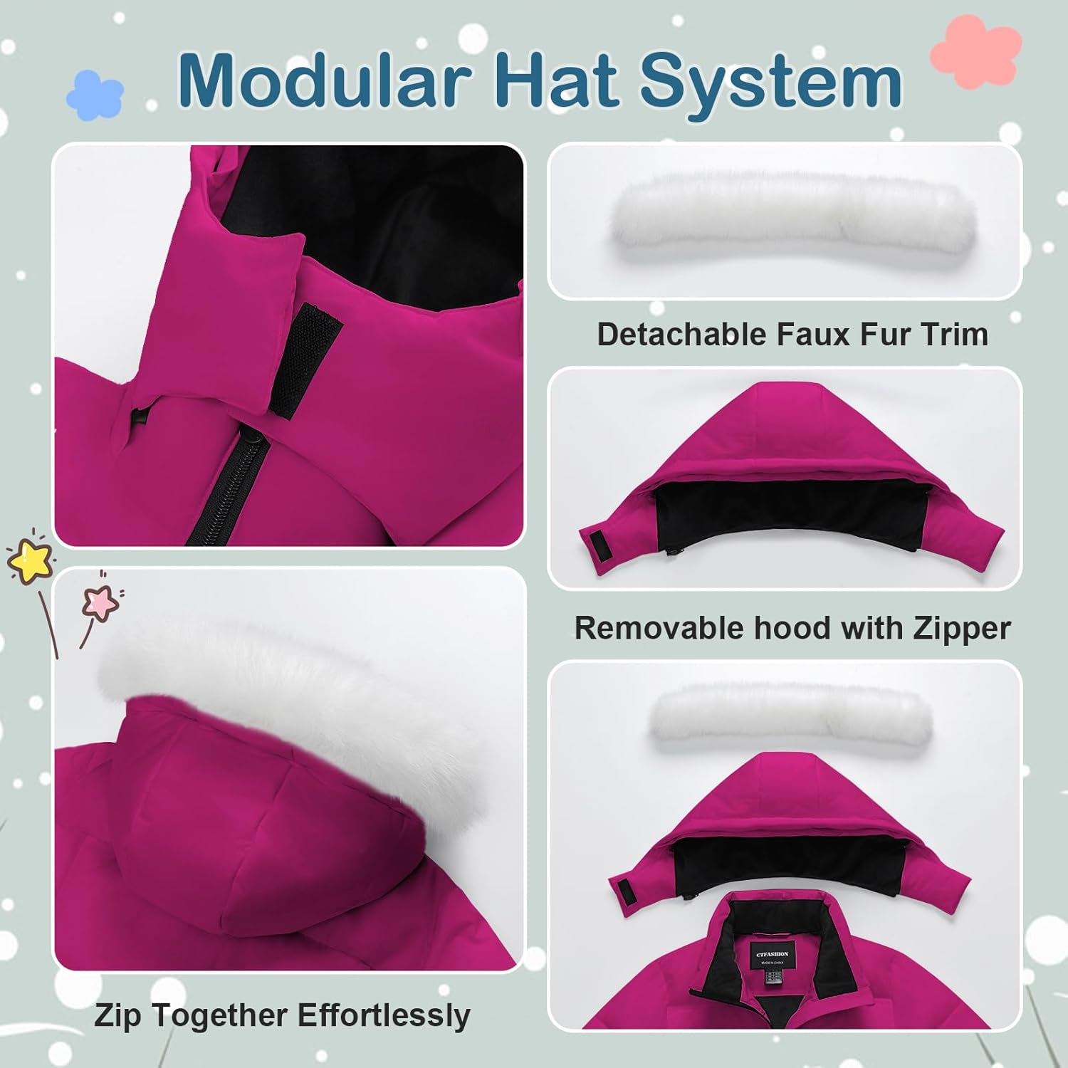 Girl's Winter Coat Kids Long Puffer Jacket Waterproof Snow Parka Warm Puffy Dress Coat with Removable Fur Hood - Image 7