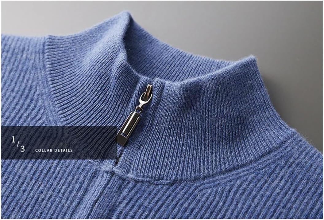 Men's 100% Wool Cardigan Stand Collar Thick Casual Knit Sweater for Autumn Winter