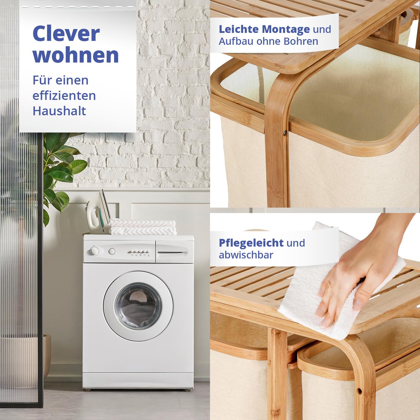 Lumaland Wschekorb aus Bambus mit 3 ausziehbaren Wschescken | Gre ca.  71 cm Hhe x 50 cm Breite x 33 cm Tiefe, Farbe: Beige : Amazon.de: Kche,  Haushalt & Wohnen