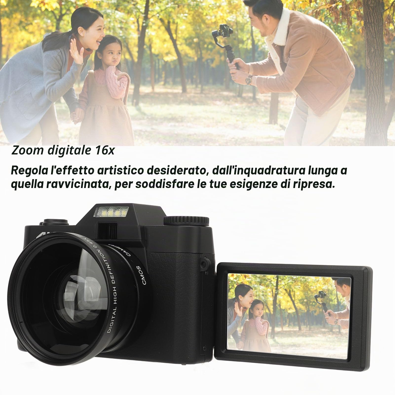 Macchina fotografica digitale, 75MP 5K Vlog Camera con 180 ° Flip Screen 1500mAh, Autofocus 16X Zoom Video Camera, Fotocamera da viaggio per ragazzi ragazze bambini principianti