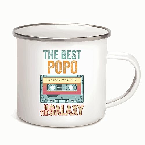 Fathers Day Mothers Day Gift Funny Humor Galaxy Best POPO 12oz Enamel Silver Mug