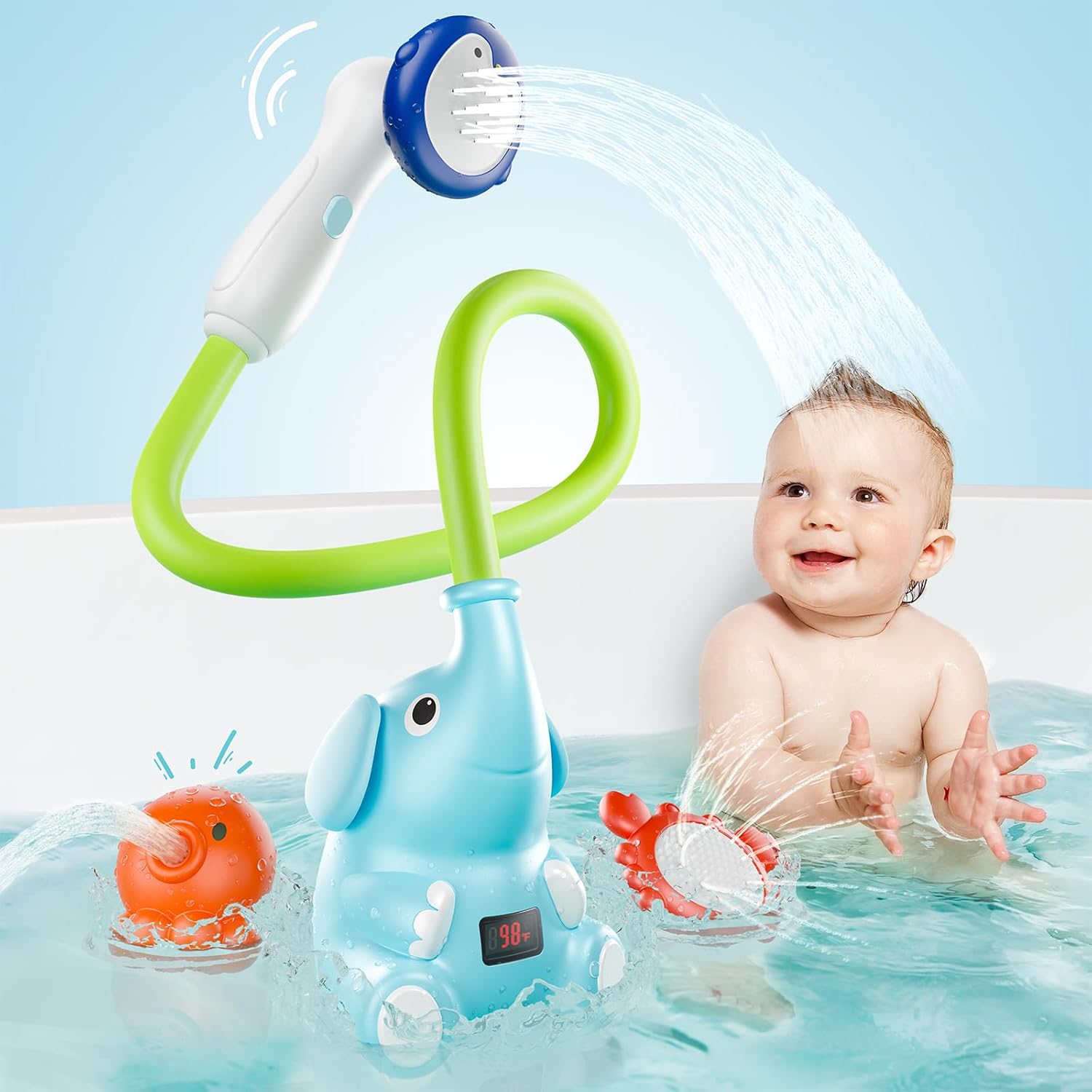 Baby Bath Shower Head with Water Thermometer, 3in1