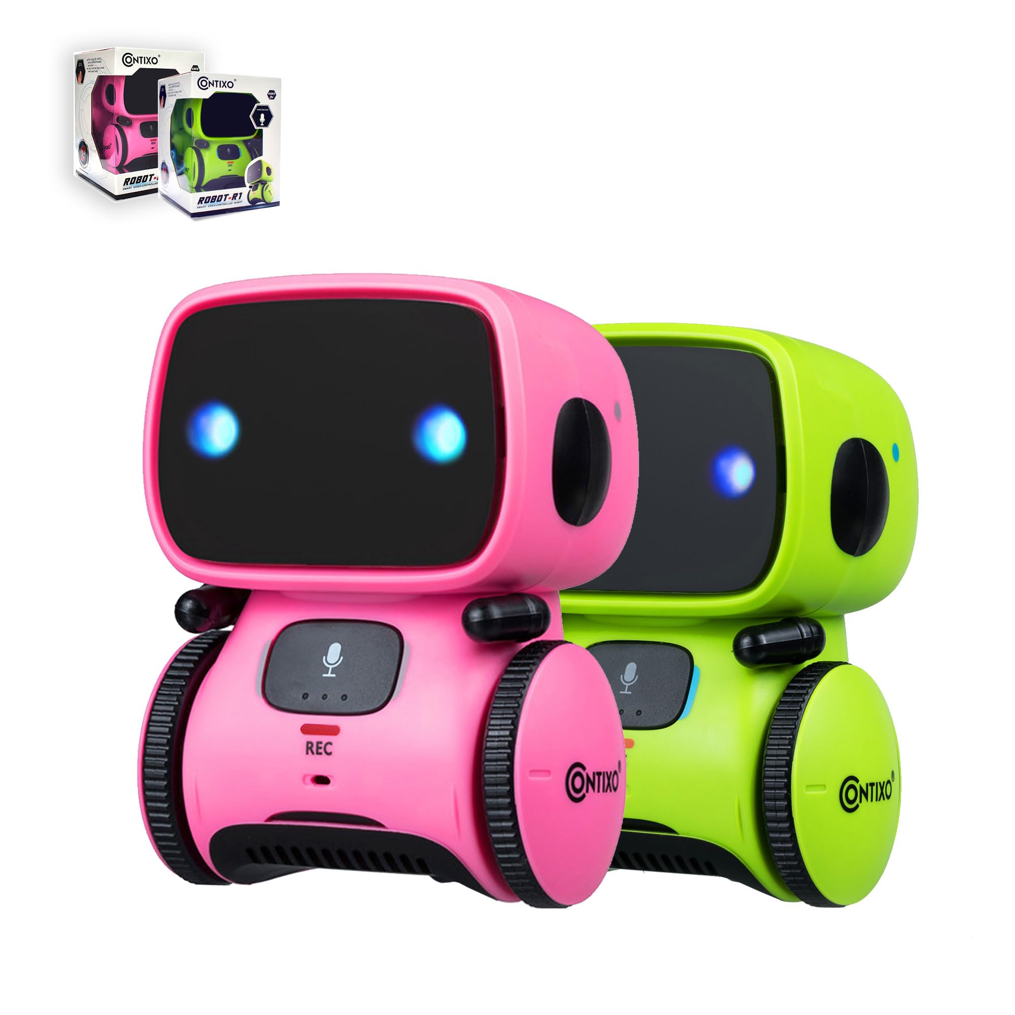 Contixo R1 Robot Toys for Kids 2 Pack Bundle - Smart Robot for Kids Voice Control Talking Dancing Learning Educational Toy for Boys Girls Toddlers Age 3-12 Years Old Birthday Gifts - Green, Pink