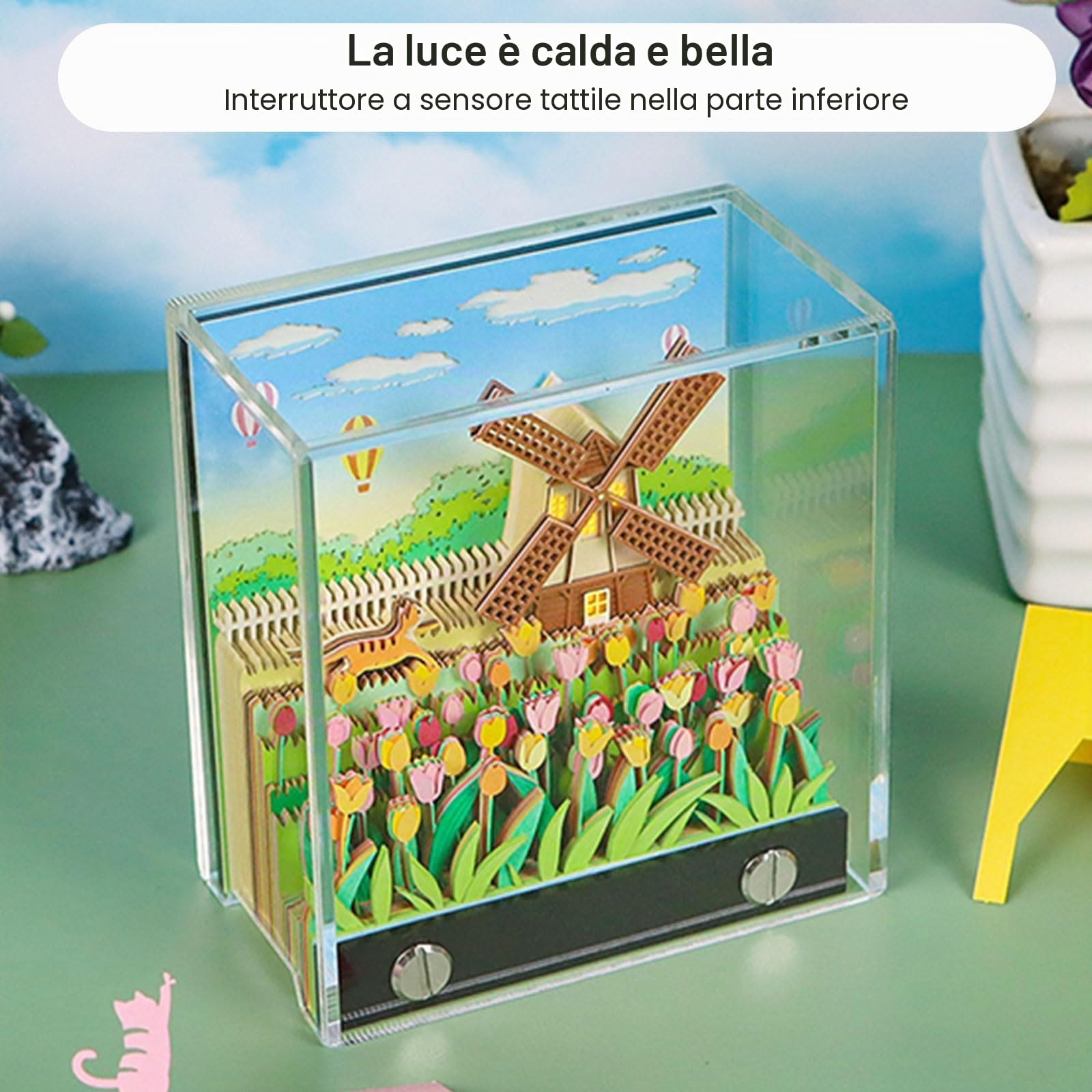 Calendario 3D 2026, Calendario da tavolo Time Piece 2026 con note adesive fai-da-te per ufficio, casa, regali, ornamenti a mulino a vento (con calendario e luce)